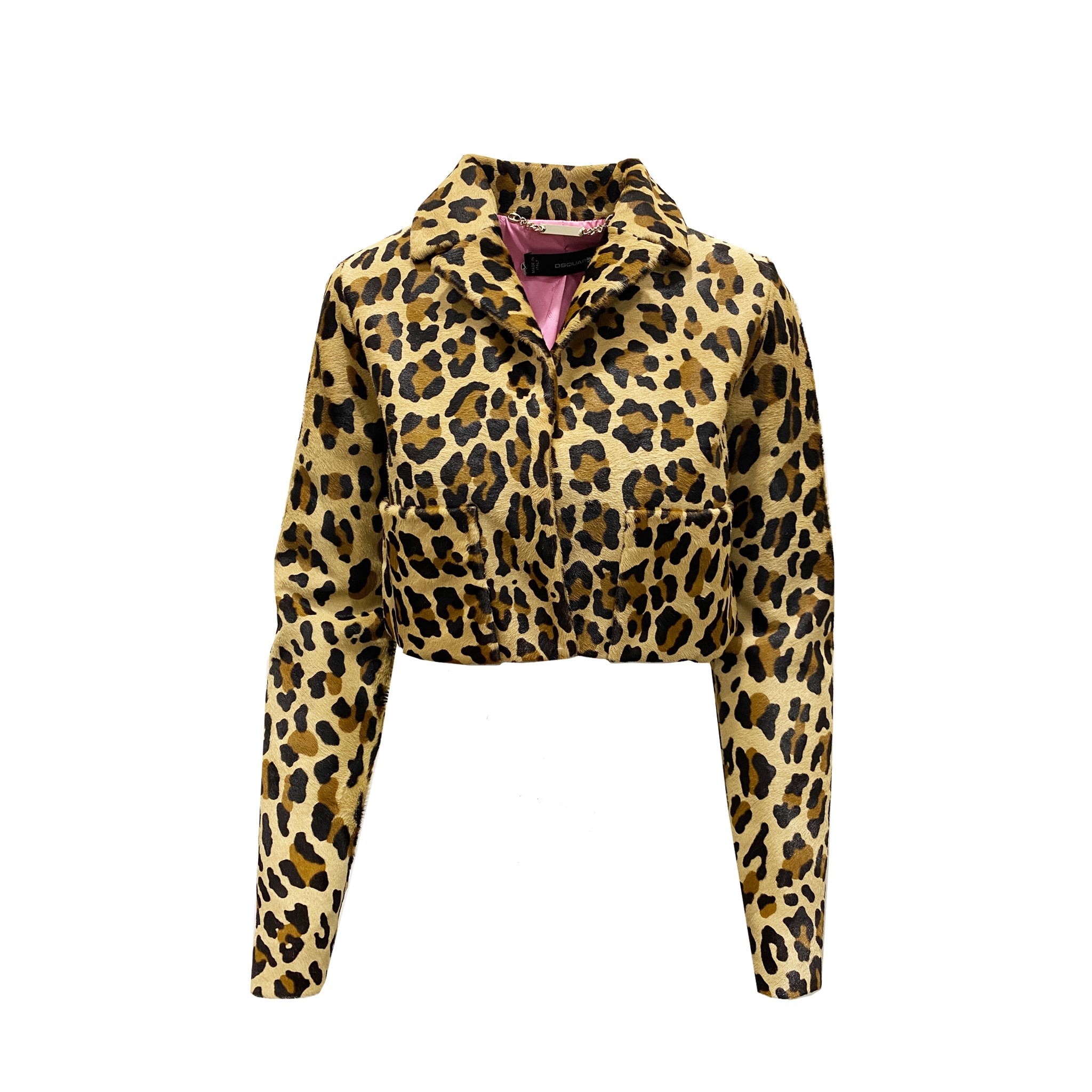 DSQUARED2 Leopard 100% Leather Hair Cropped Jacket