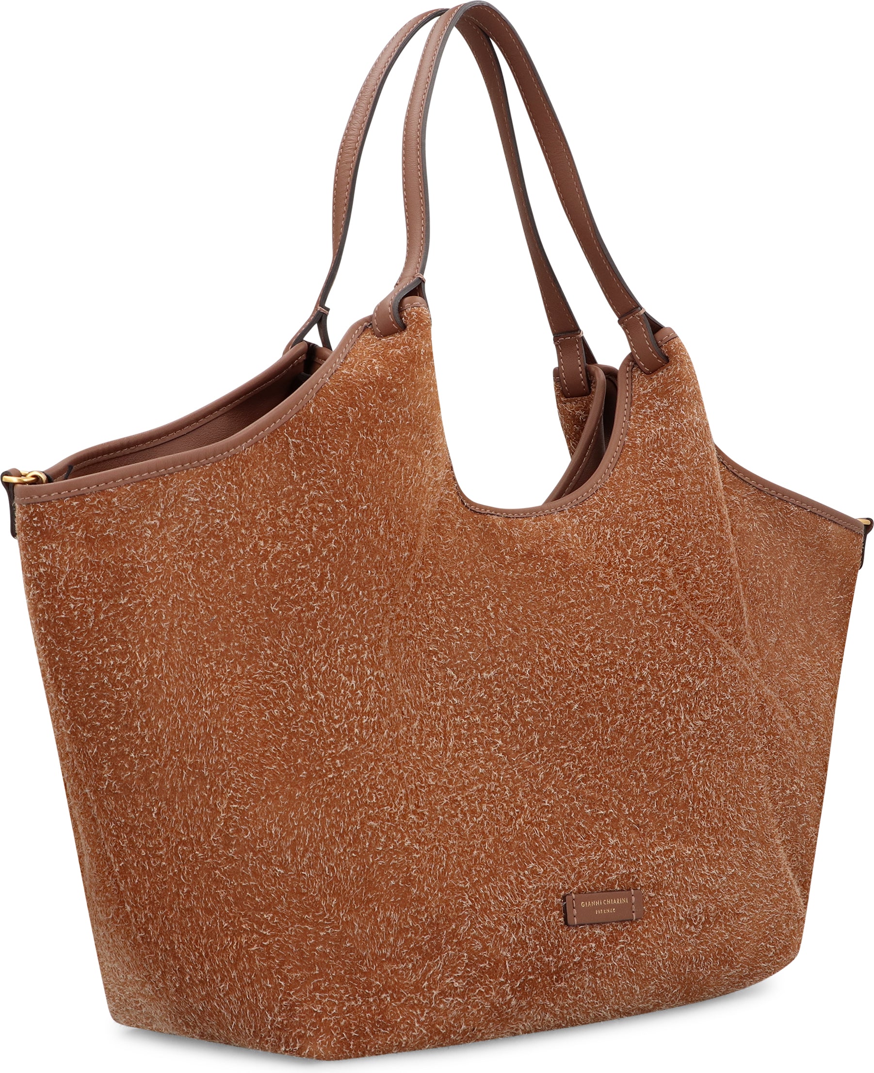 GIANNI CHIARINI Suede Handbag with Leather Handles and Magnetic Closure - 34x38x16 cm