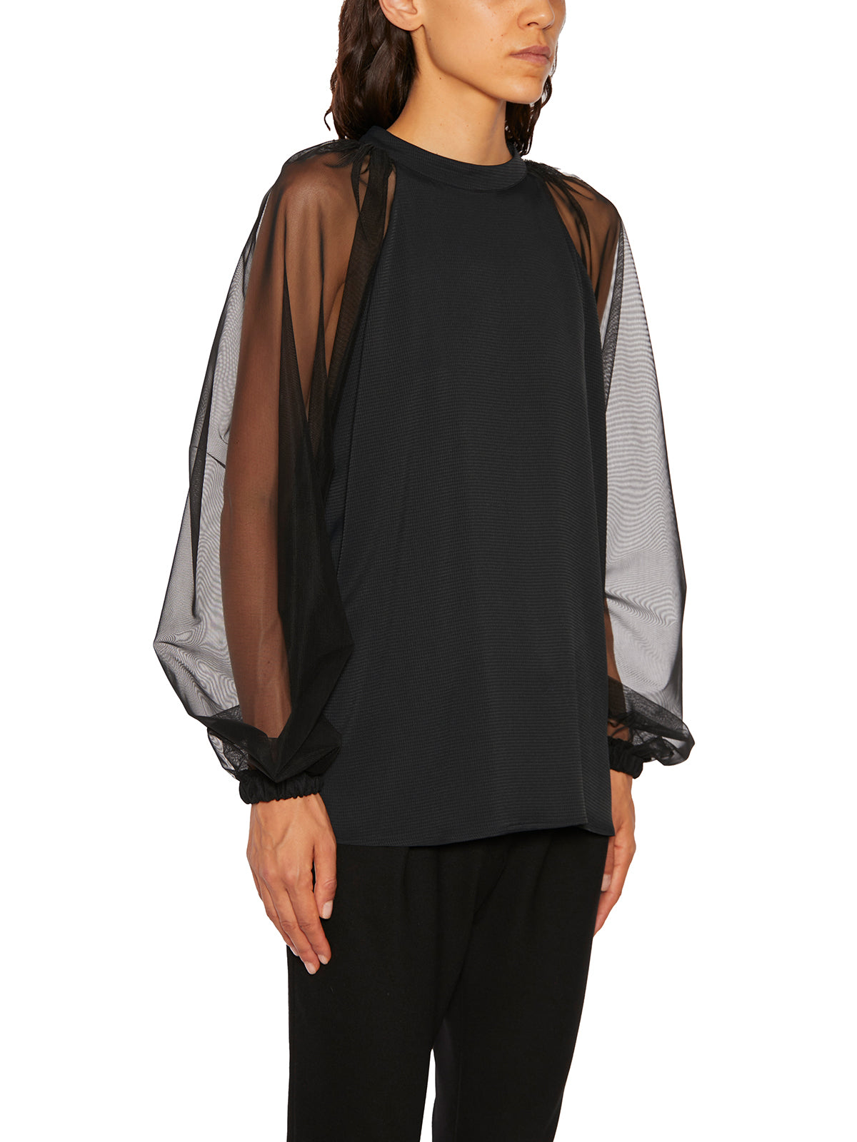 NOSTRASANTISSIMA Silk and Tulle Raglan Shirt (Size 38)