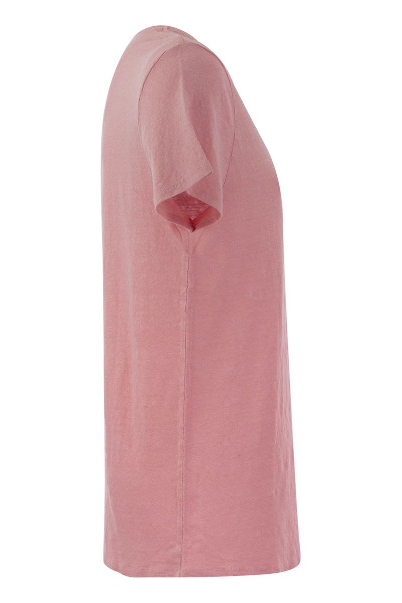 MAJESTIC Crew-Neck Linen Blend T-Shirt - Short Sleeve