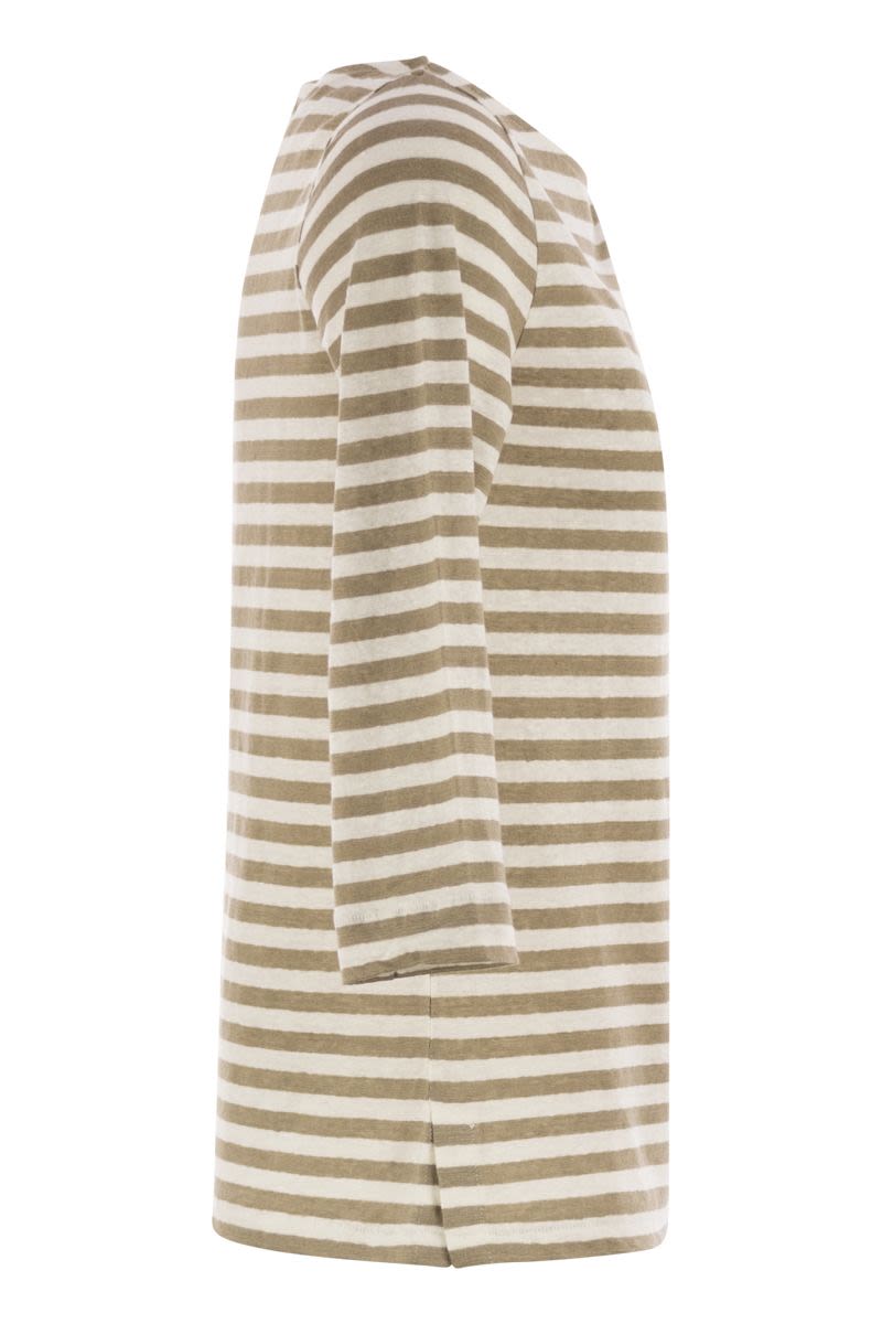MAJESTIC Women's Striped Linen Boat Neck T-Shirt - 3/4 Sleeves