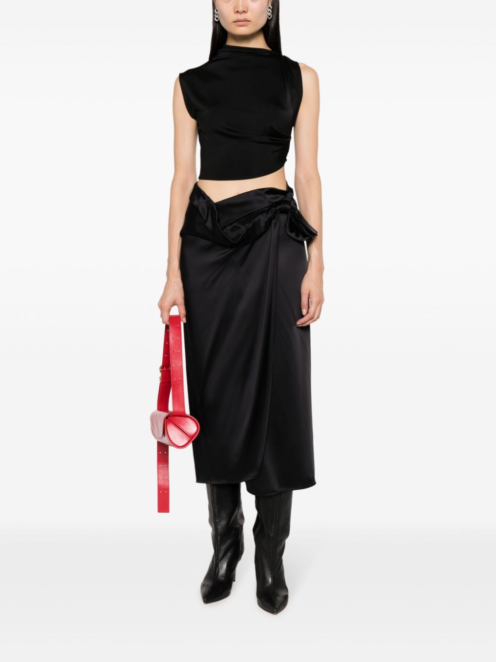 ERIKA CAVALLINI High-Waisted Draped Satin Wrap Skirt