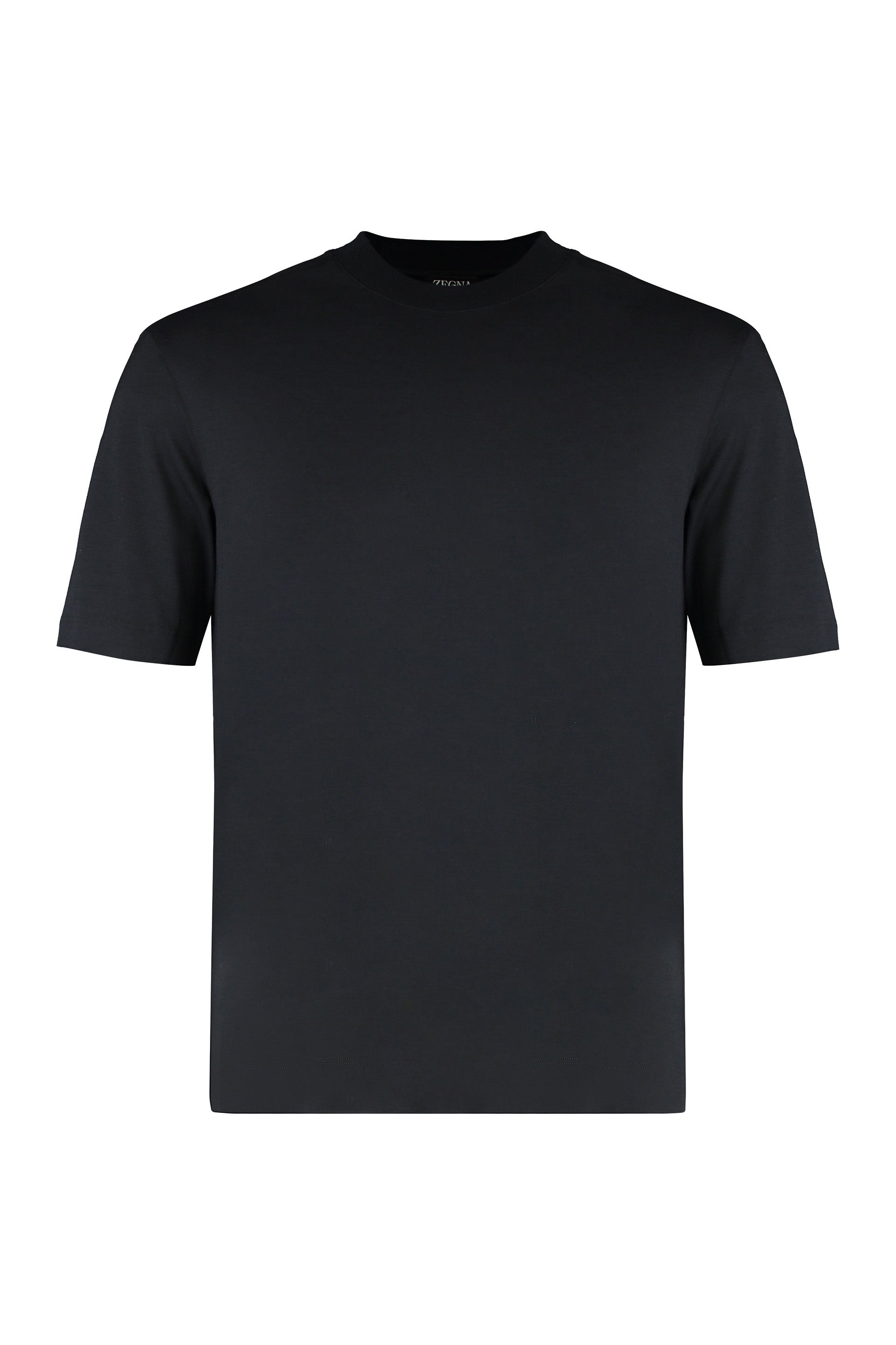 ZEGNA Silk and Cotton T-Shirt with Ribbed Collar