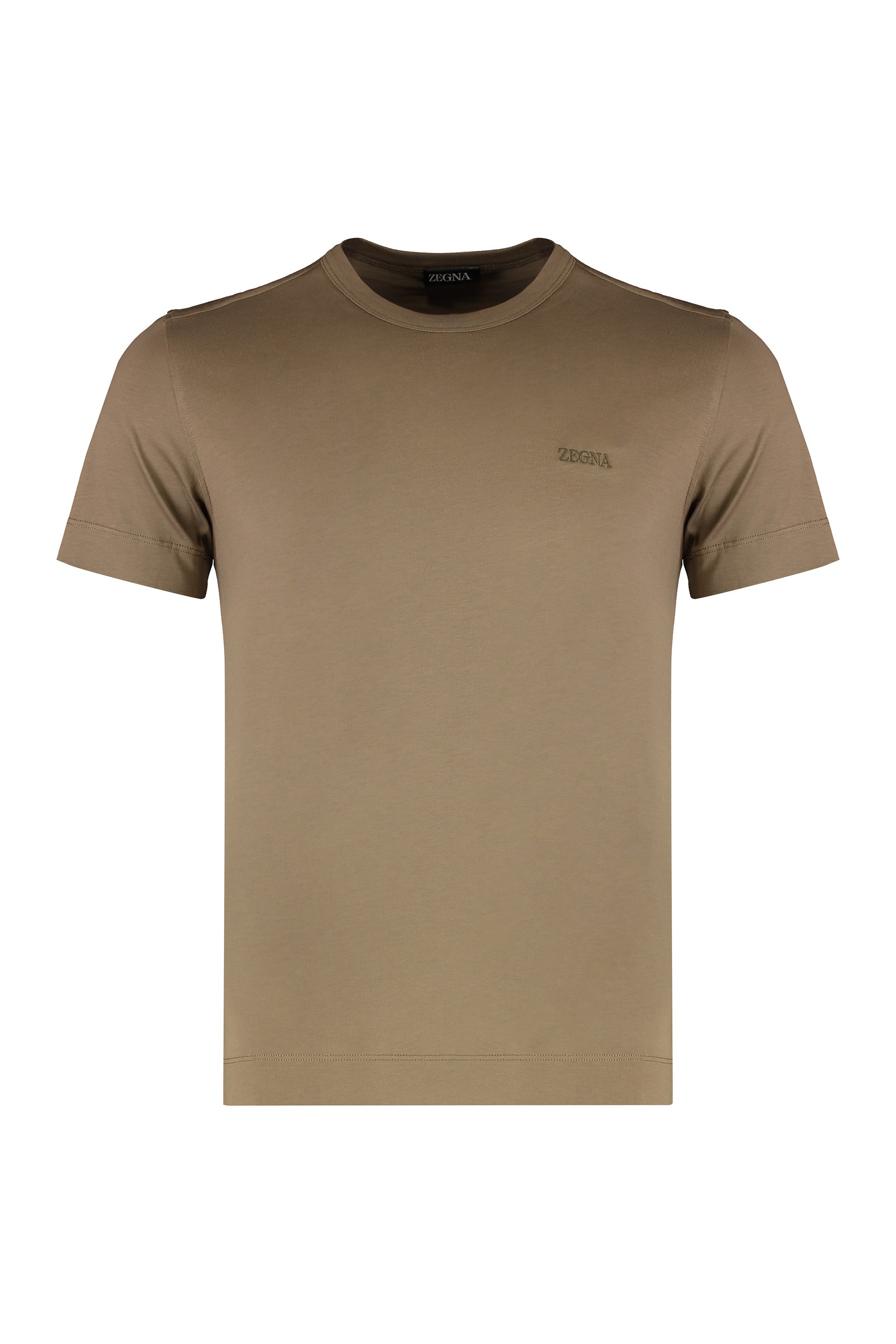 ZEGNA Men's Cotton Crew-Neck T-Shirt with Ribbed Collar and Side Slits