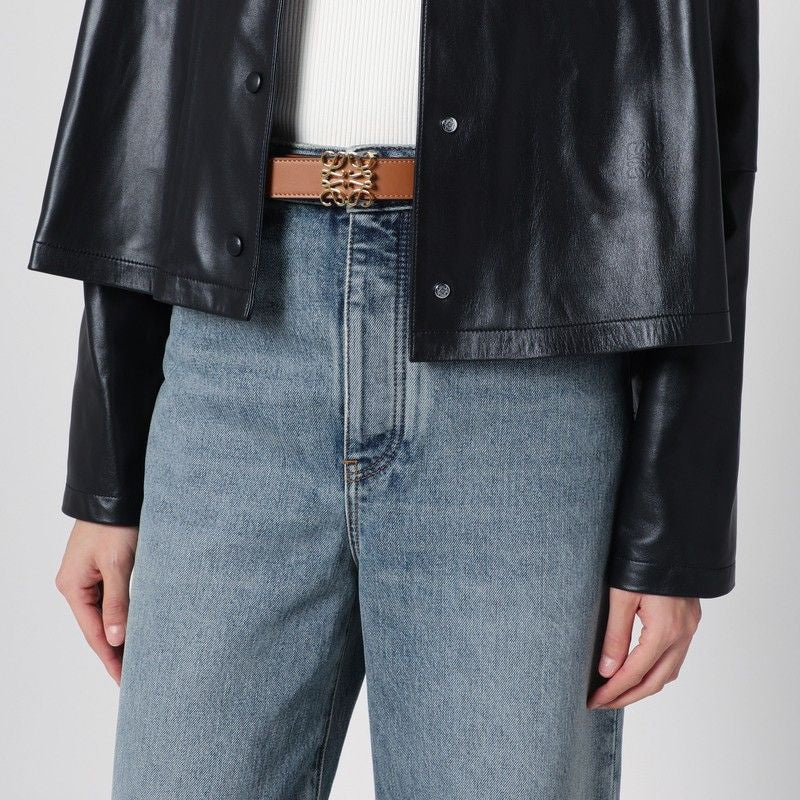 LOEWE Leather Anagram Belt with Gold-Tone Buckle