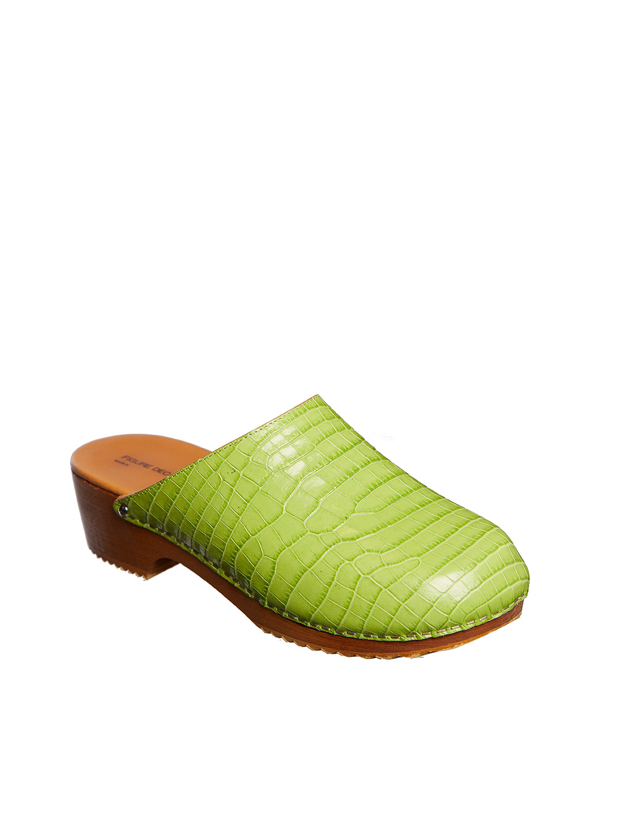 FIGURE DECORATIVE Handcrafted Decorative Leather and Wood Clogs with 5 cm Heel