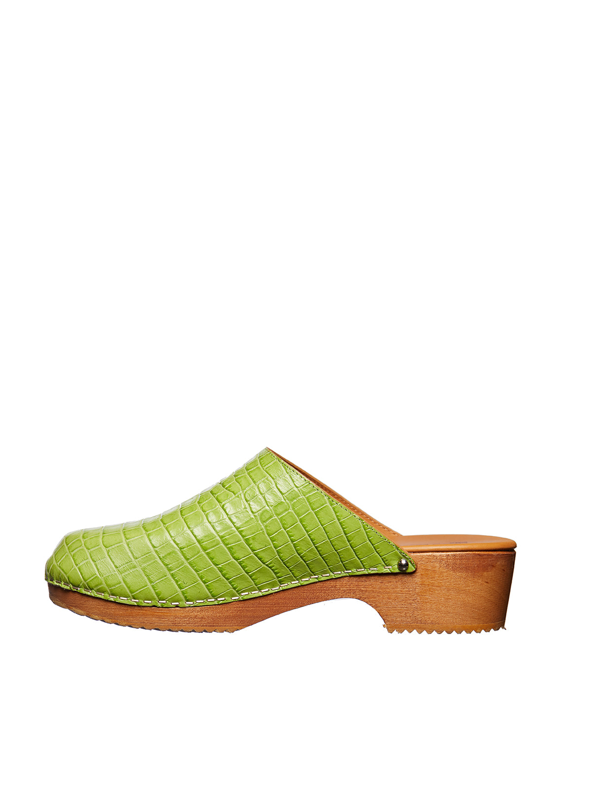 FIGURE DECORATIVE Handcrafted Decorative Leather and Wood Clogs with 5 cm Heel