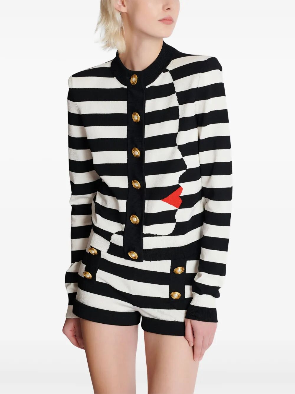BALMAIN Buttoned Face Mariniere Knit Cardigan