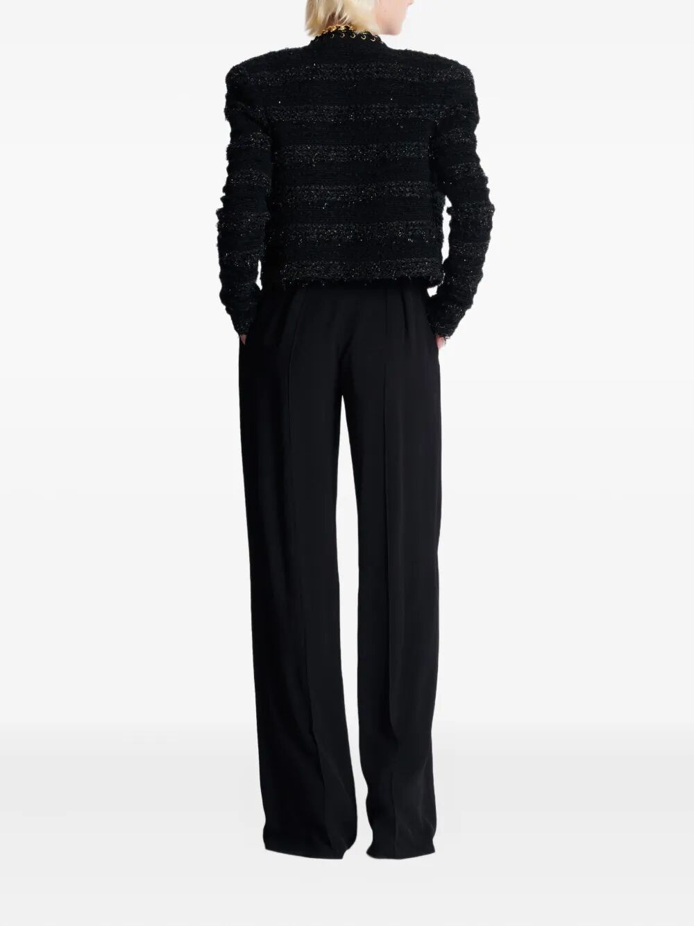 BALMAIN Chains Detail Side to Side Tweed Jacket