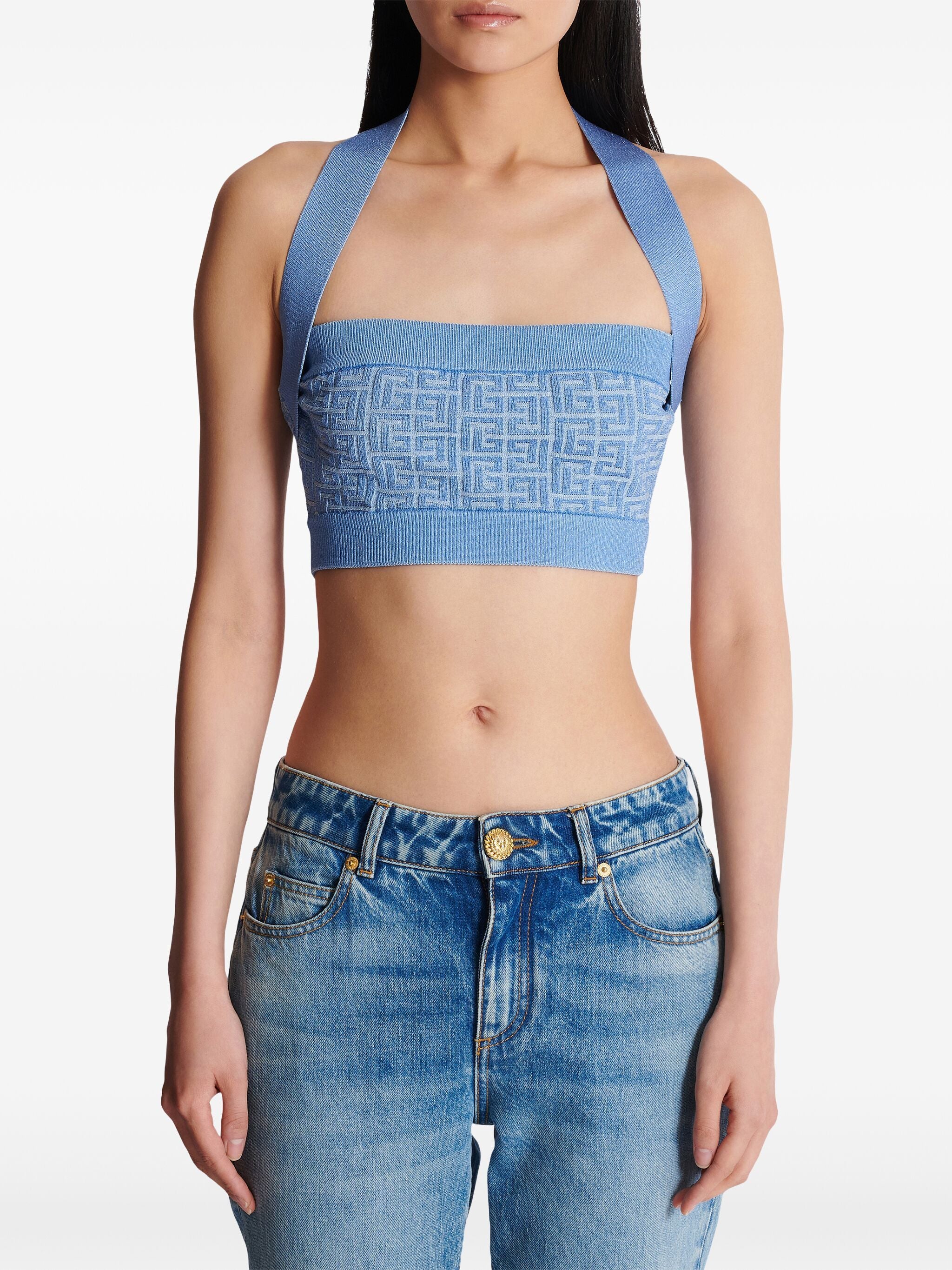 BALMAIN Open-Back Knit Top with Monogram - Size 36