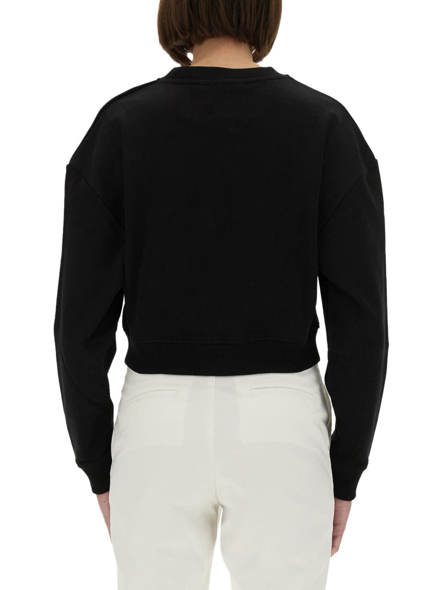 BALMAIN Cropped Logo Sweatshirt with Embossed Buttons - Women's - Size S