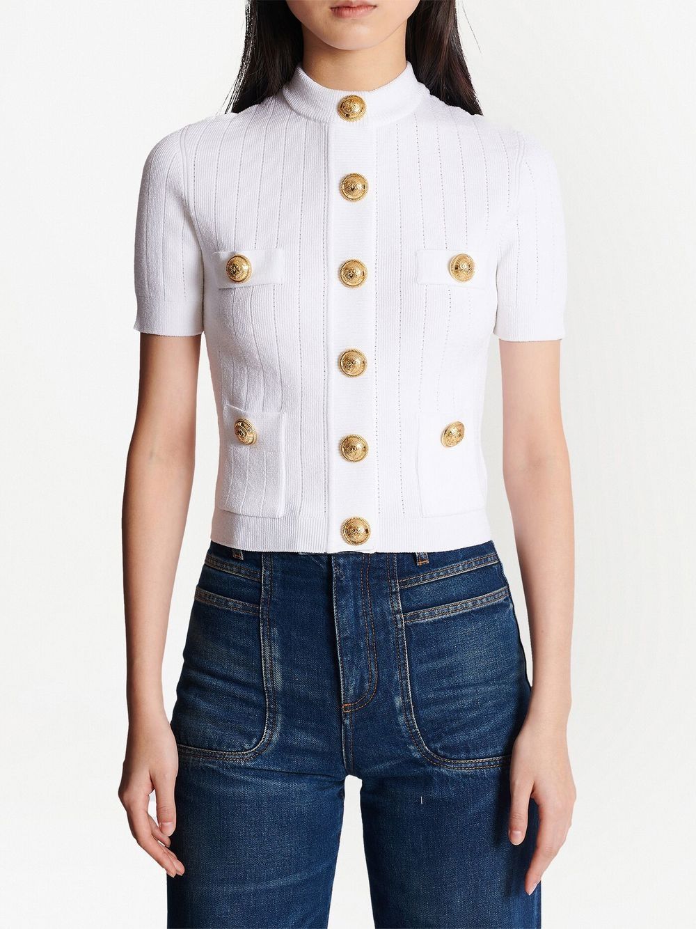 BALMAIN Buttoned Crewneck Mini Cardigan