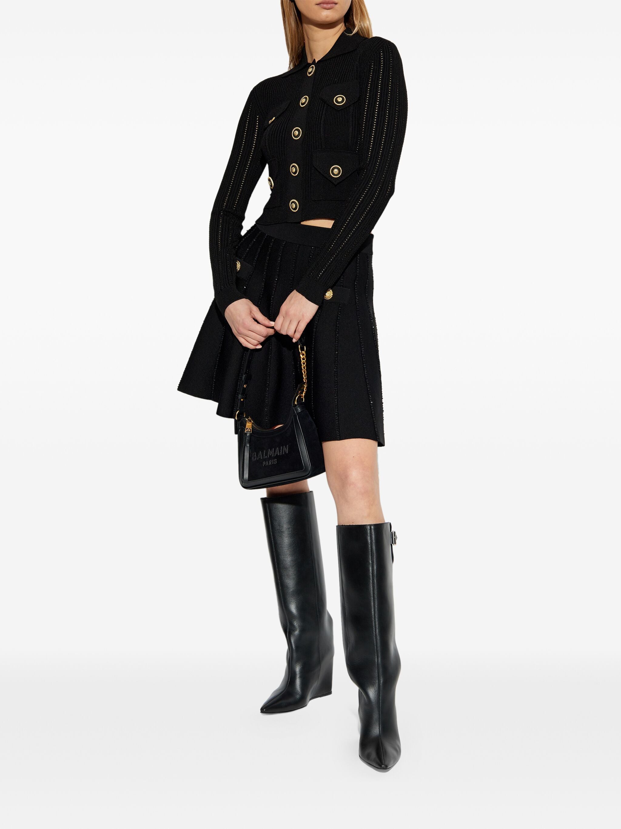 BALMAIN Mini Perforated Ribbed Knit Cardigan - Women's Size 36