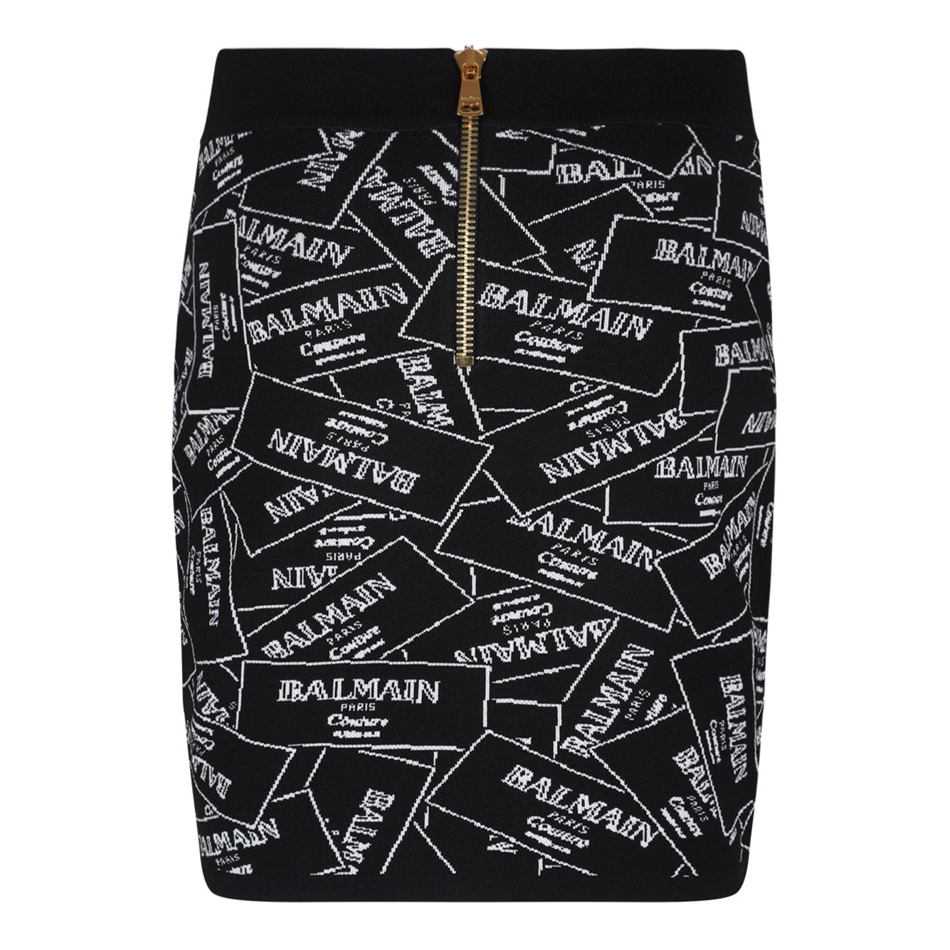 BALMAIN High-Waisted Mini Knit Skirt with Signature Label