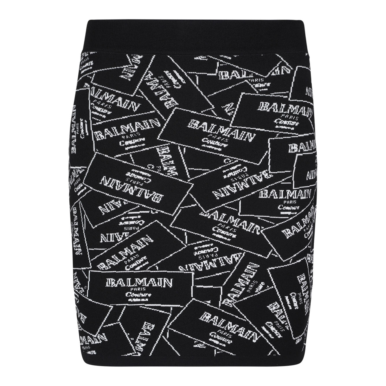 BALMAIN High-Waisted Mini Knit Skirt with Signature Label