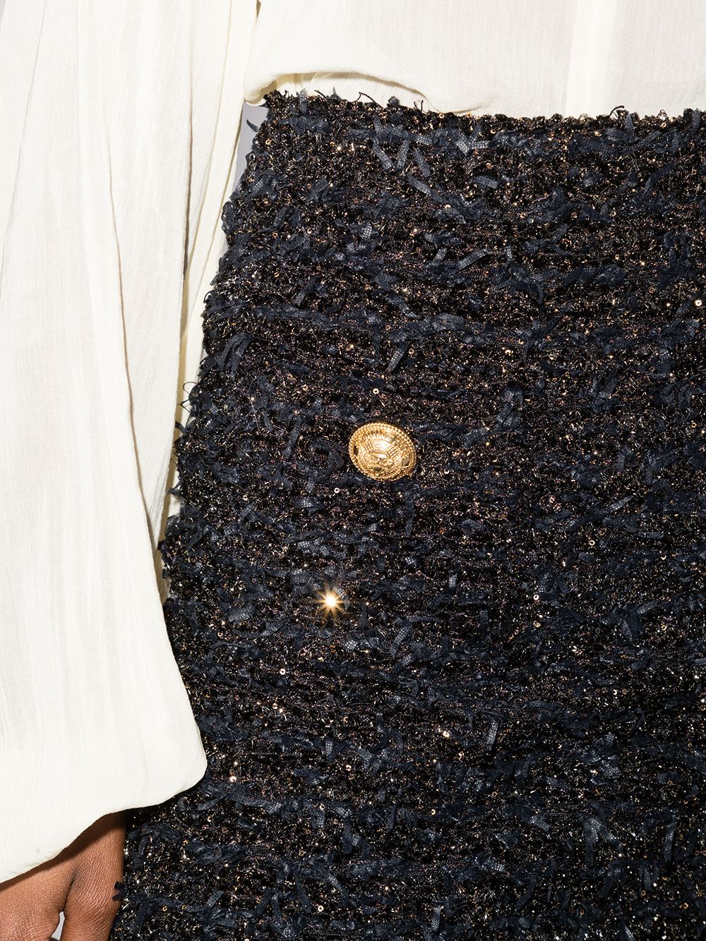 BALMAIN High Waist Tweed Mini Skirt