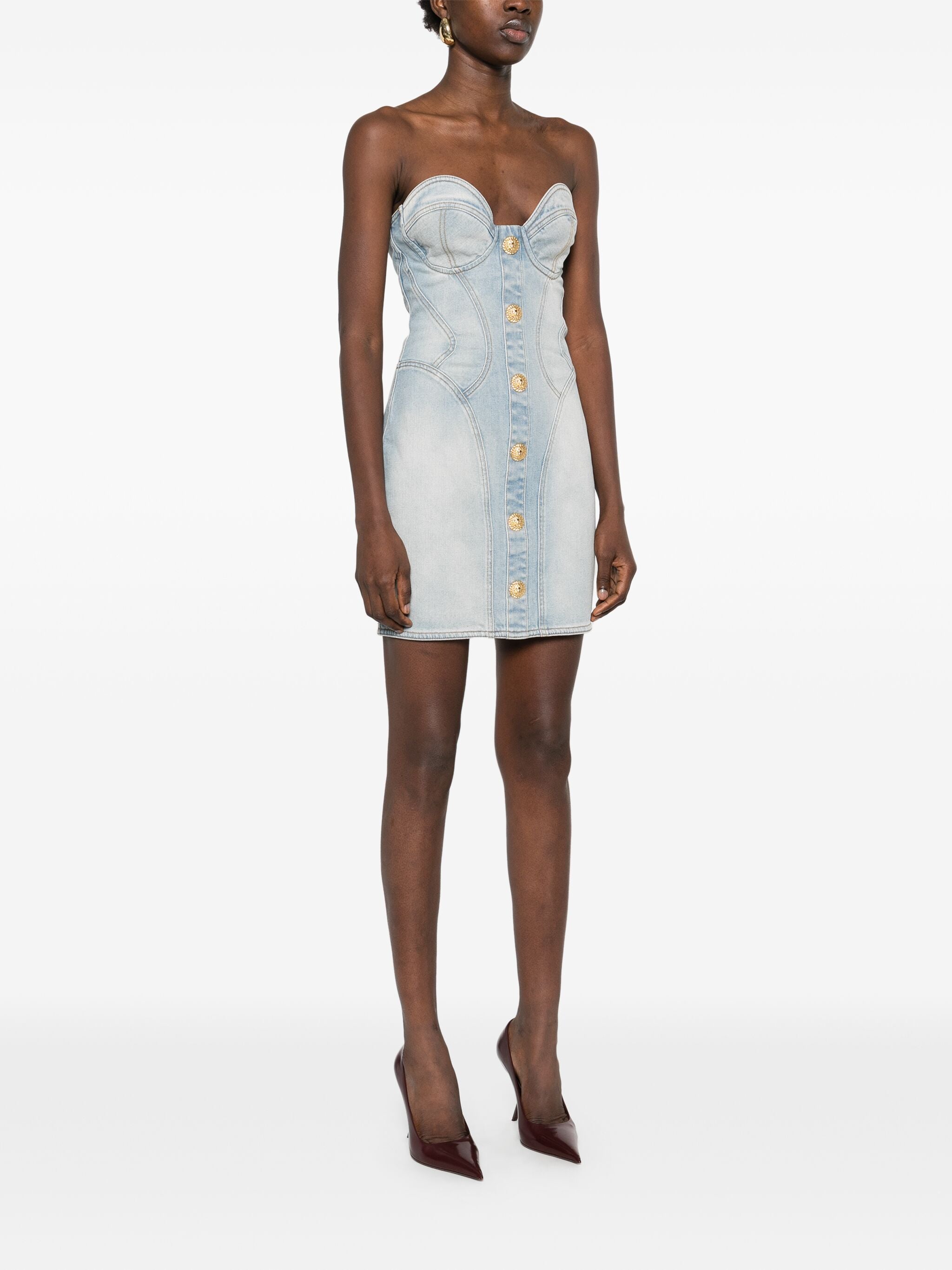 BALMAIN Mini Denim Dress with Buttons