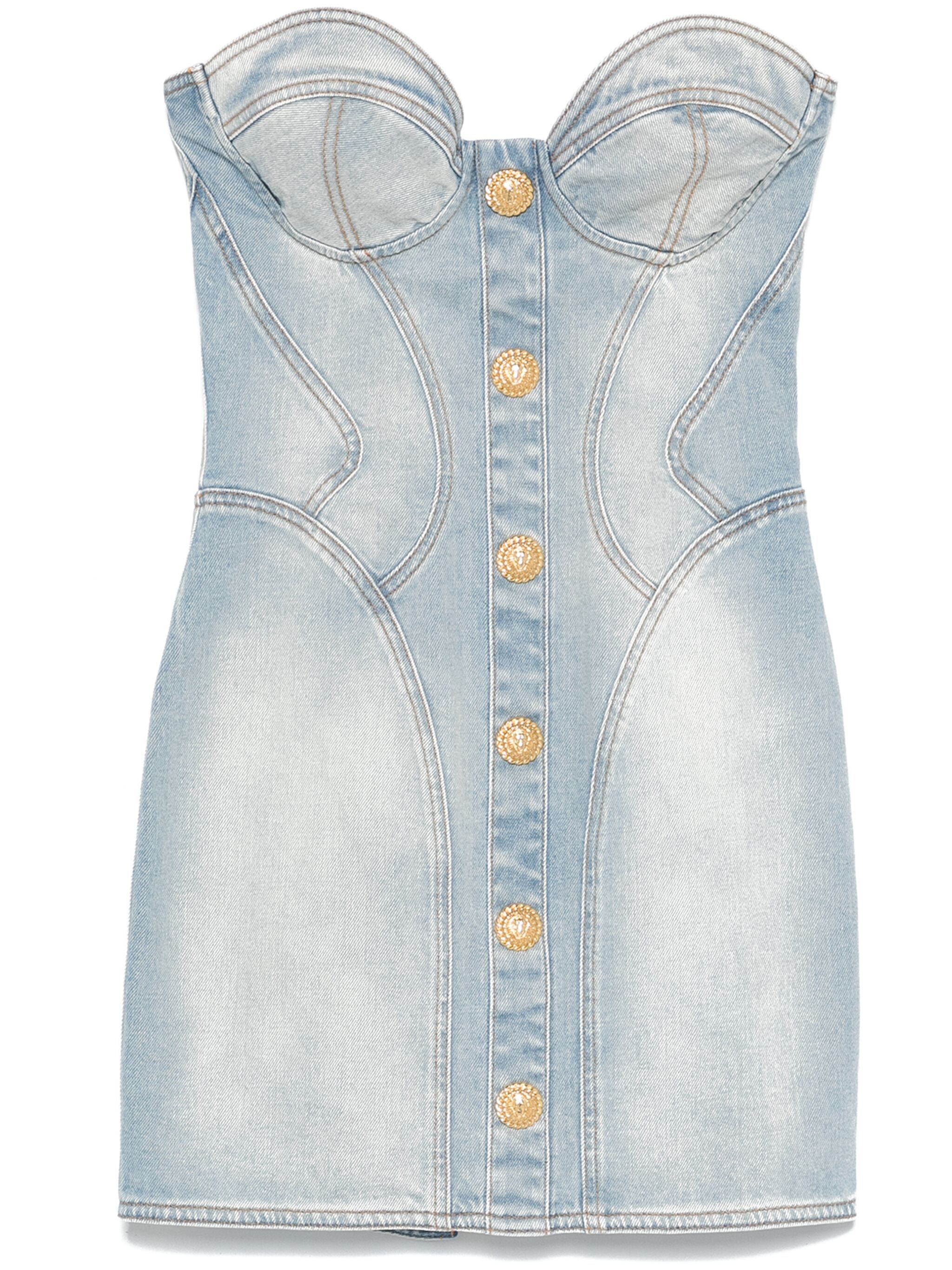 BALMAIN Mini Denim Dress with Buttons