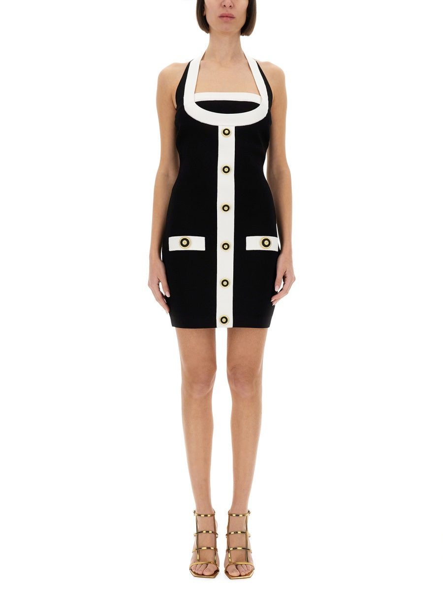 BALMAIN Two Tone Knit Mini Dress