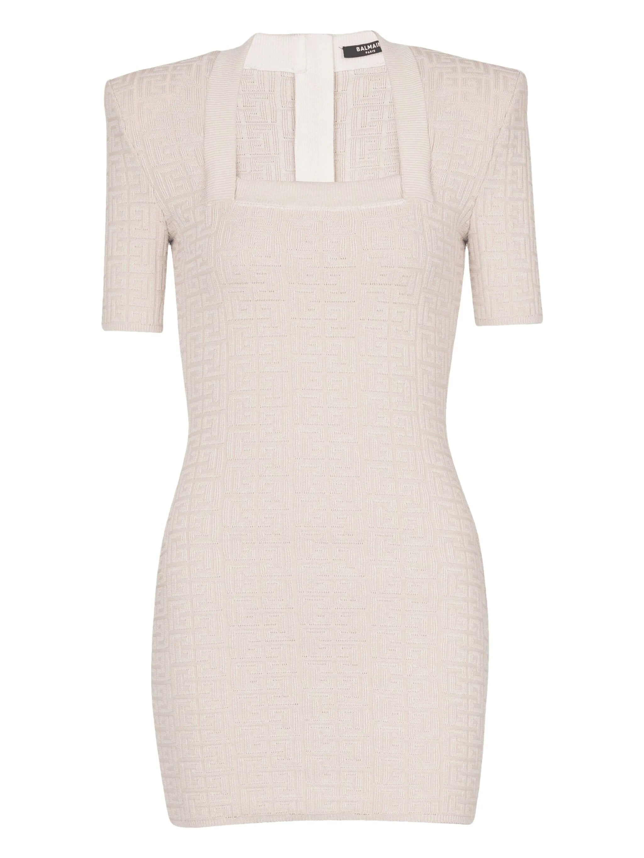 BALMAIN Mini Knit Dress with Square Neckline and Cut Sleeves