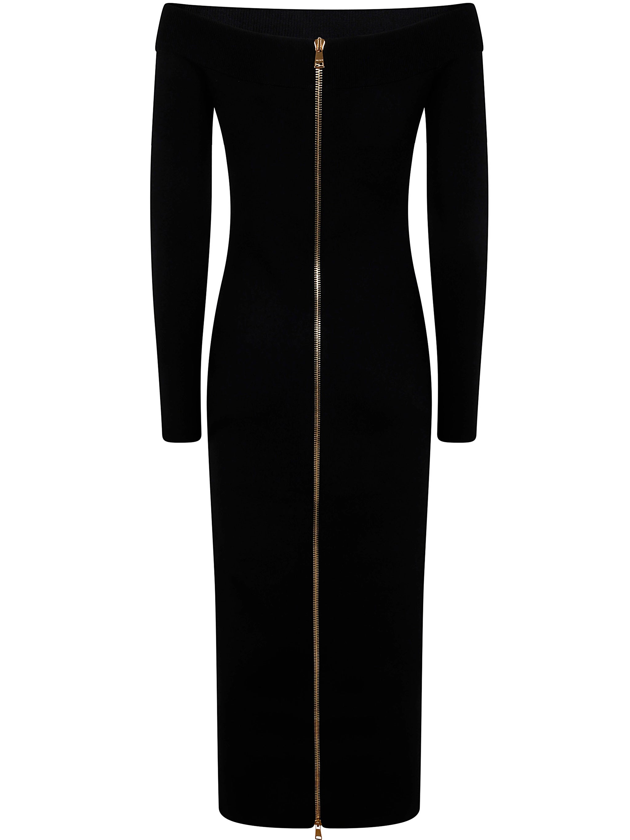 BALMAIN Double Collar Knit Zipped Midi Dress