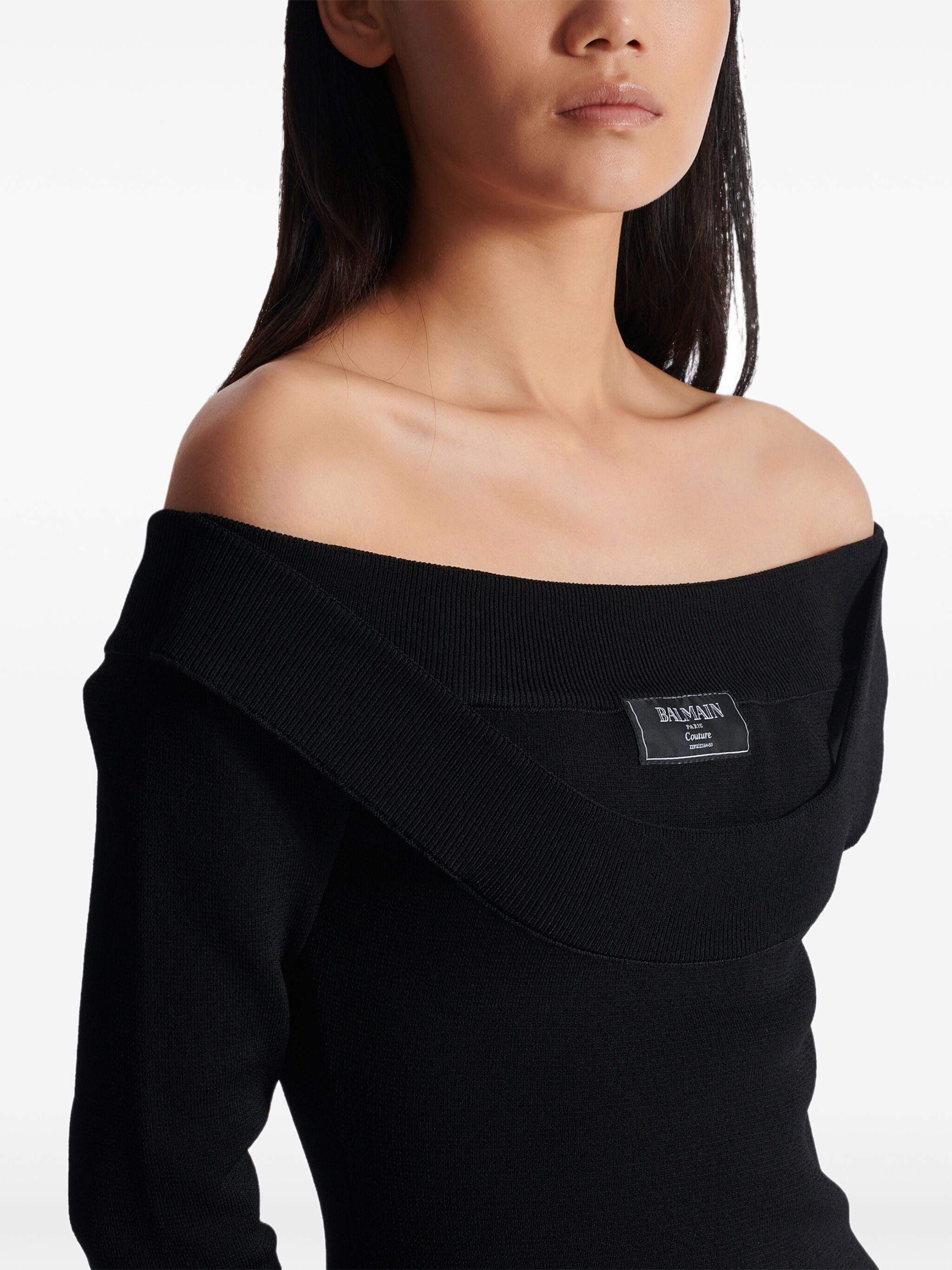 BALMAIN Double Collar Knit Zipped Midi Dress