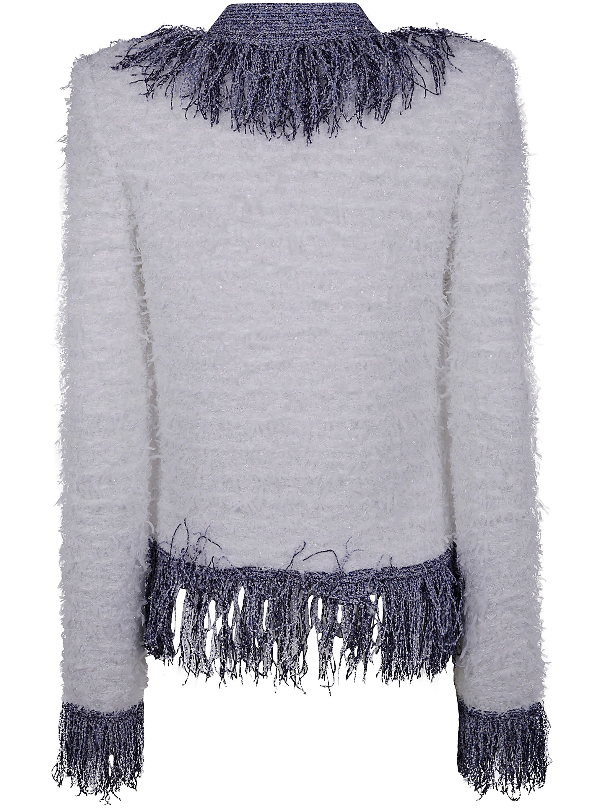 BALMAIN Collarless Glittered Fringed Tweed Jacket