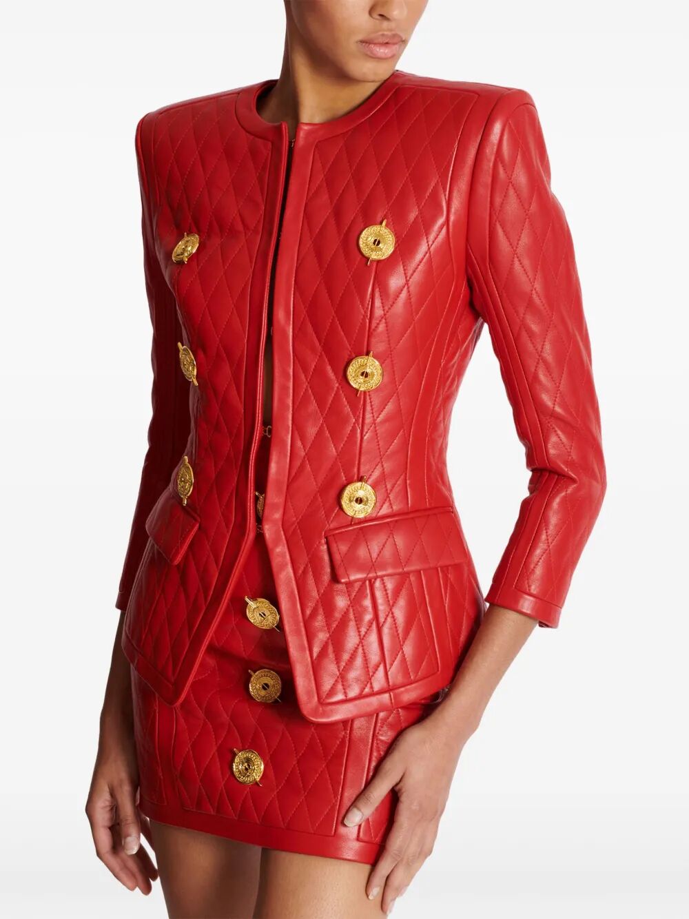 BALMAIN Lambskin Quilted Jacket with 2 Pockets - Women's