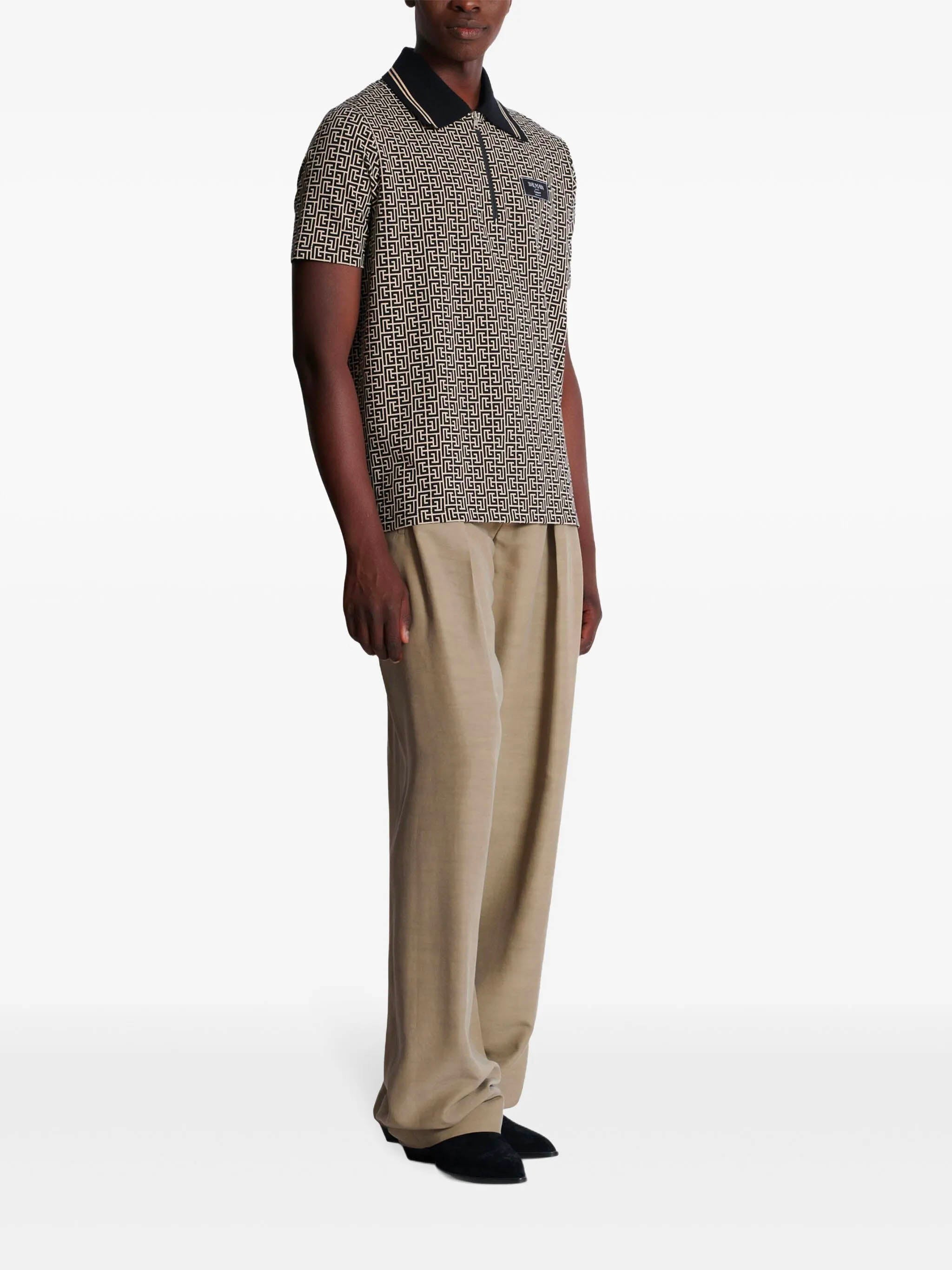 BALMAIN Labyrinth Jacquard Polo Shirt - Size M