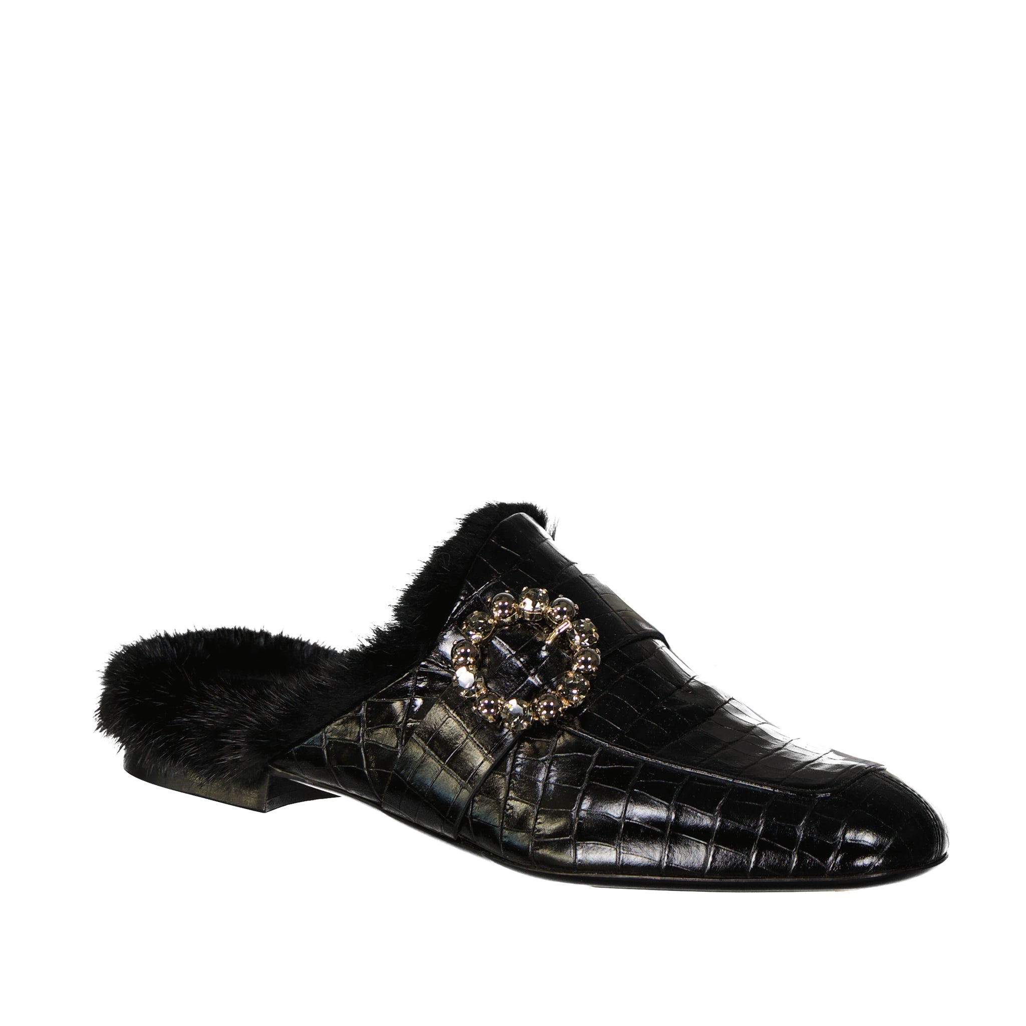 ELEVENTY Leather Fur Flat Mini Slip-On for Women