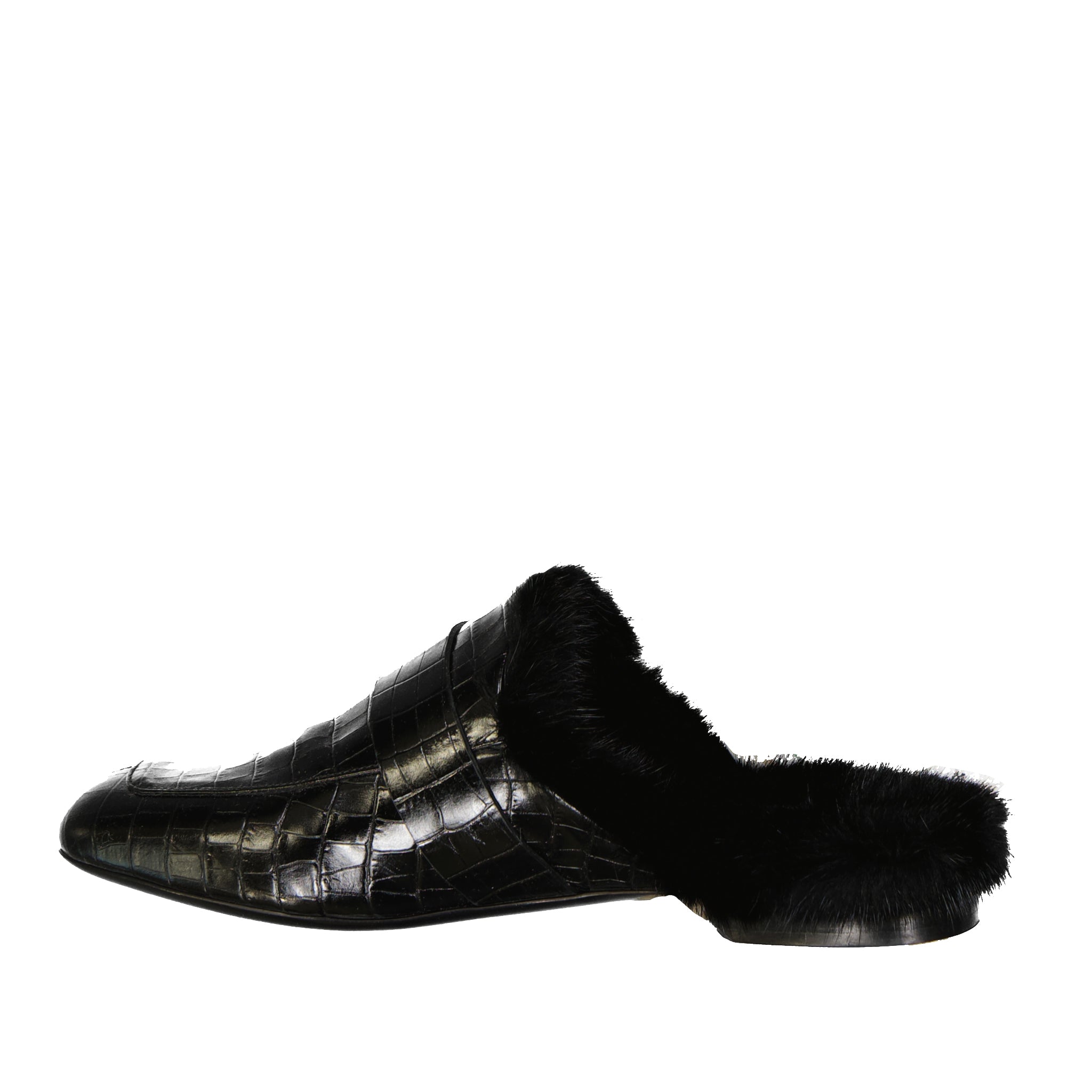ELEVENTY Leather Fur Flat Mini Slip-On for Women