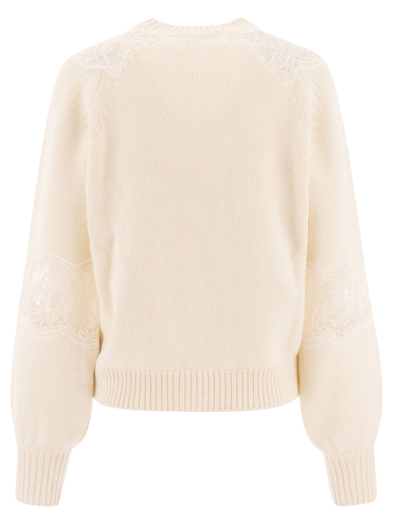 ELIE SAAB Lace Insert Sweater with Ribbed Details