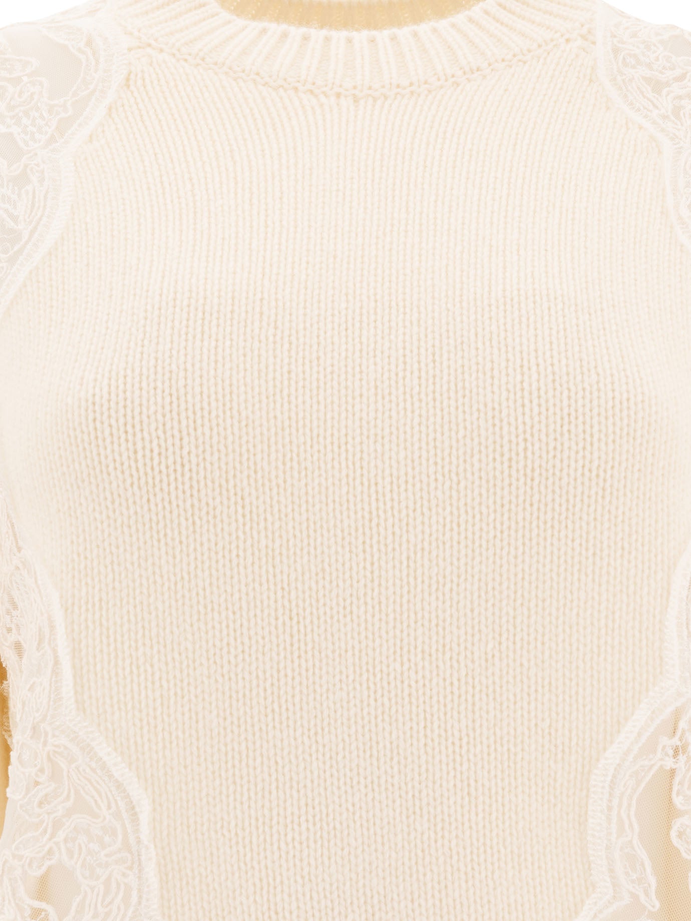 ELIE SAAB Lace Insert Sweater with Ribbed Details