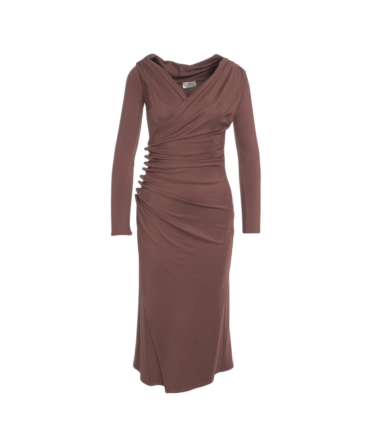 ELISABETTA FRANCHI Elegant Midi Dress with Asymmetric Neckline and Draping