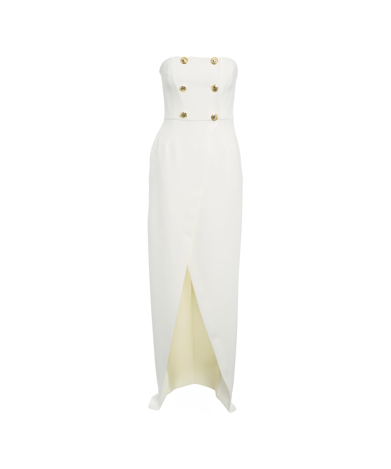 ELISABETTA FRANCHI Elegant Strapless Maxi Dress with Decorative Buttons