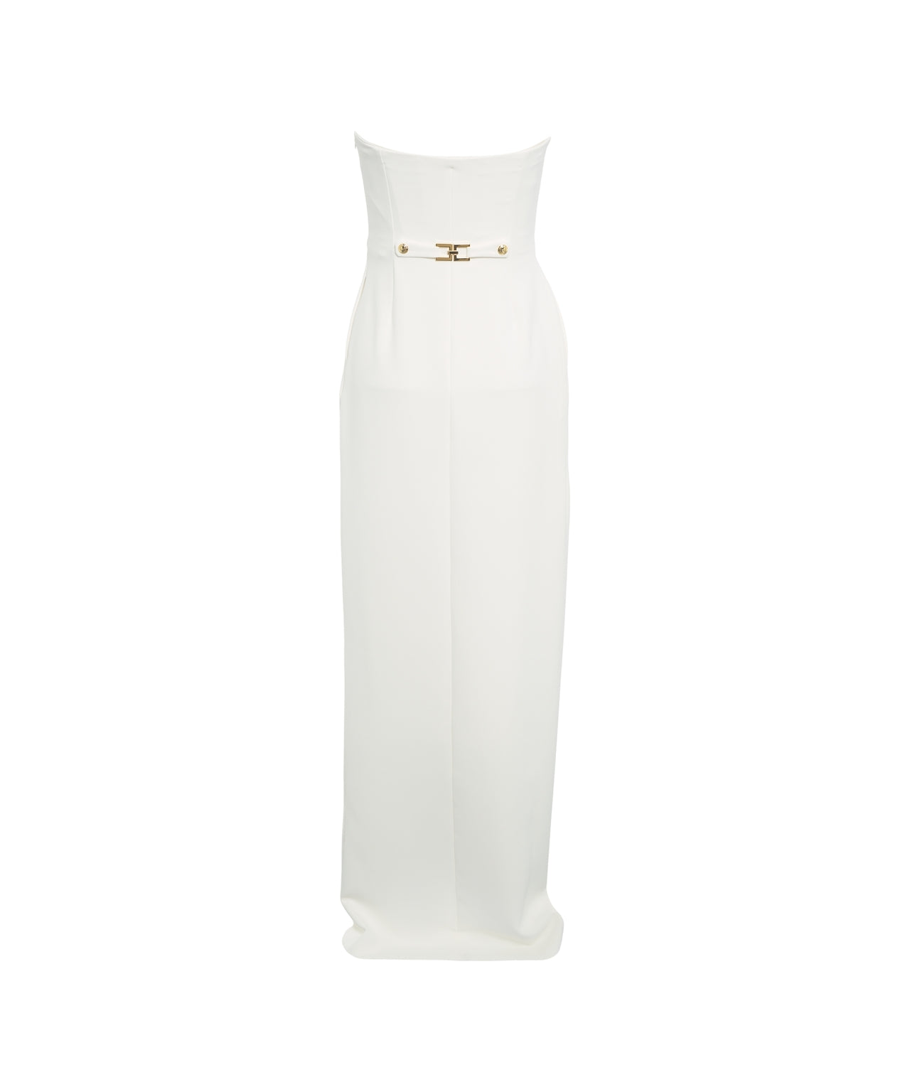 ELISABETTA FRANCHI Elegant Strapless Maxi Dress with Decorative Buttons