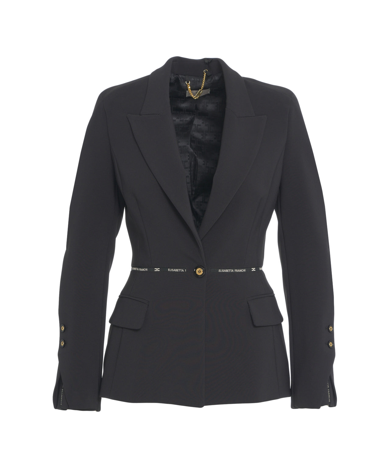 ELISABETTA FRANCHI Tailored Crepe Blazer with Logo Belt for Women