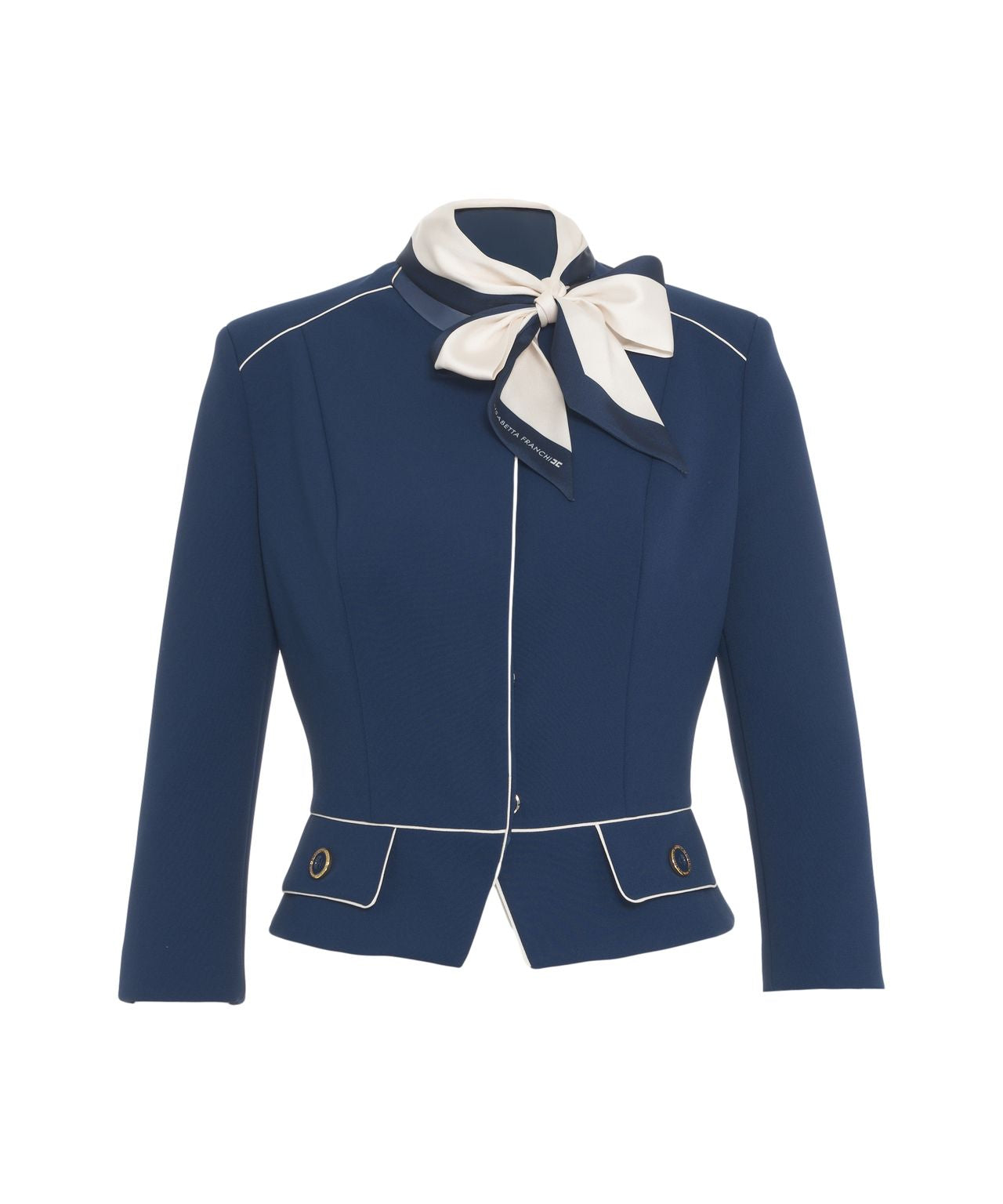 ELISABETTA FRANCHI Creased Pleated Blazer with Scarf Collar