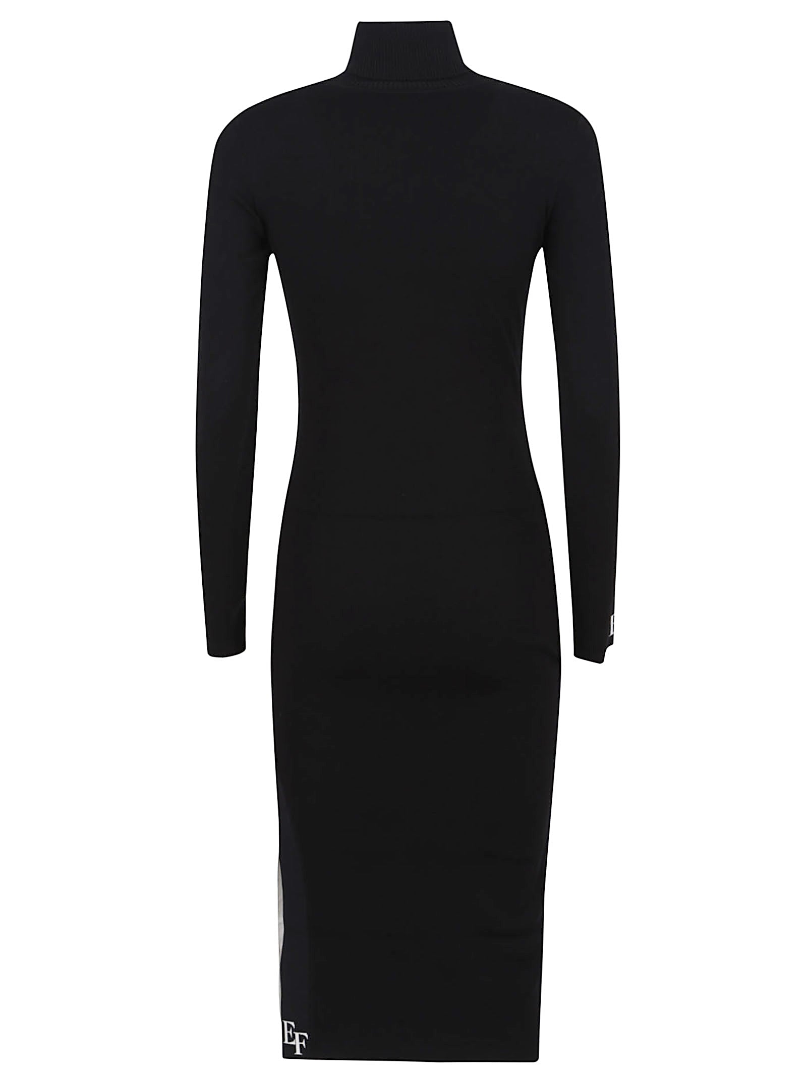 ELISABETTA FRANCHI Sleek Black Knit Mini Dress with High Neck and Side Slit
