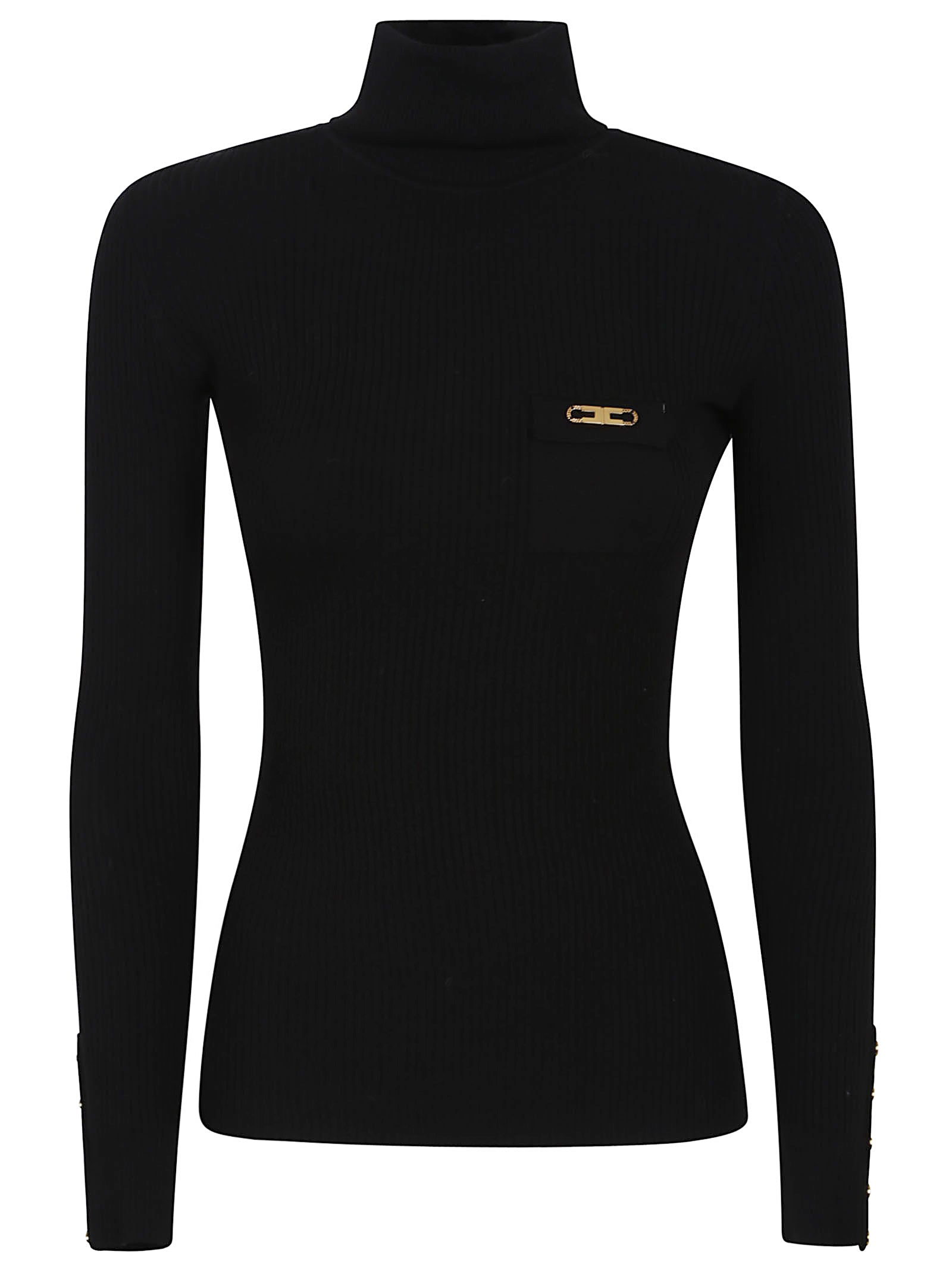 ELISABETTA FRANCHI Chic Turtleneck Ribbed Sweater with Buttoned Cuffs