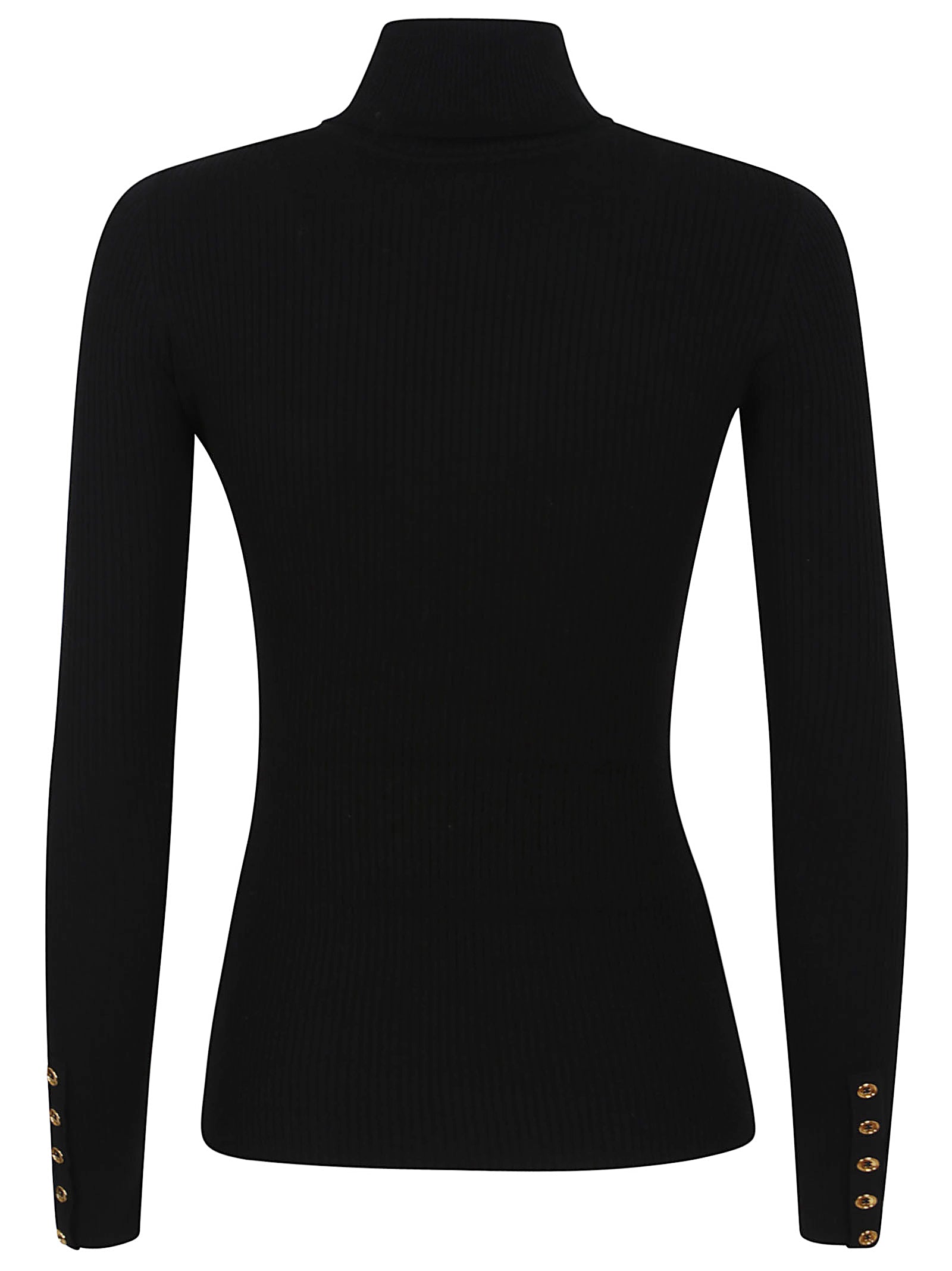 ELISABETTA FRANCHI Chic Turtleneck Ribbed Sweater with Buttoned Cuffs