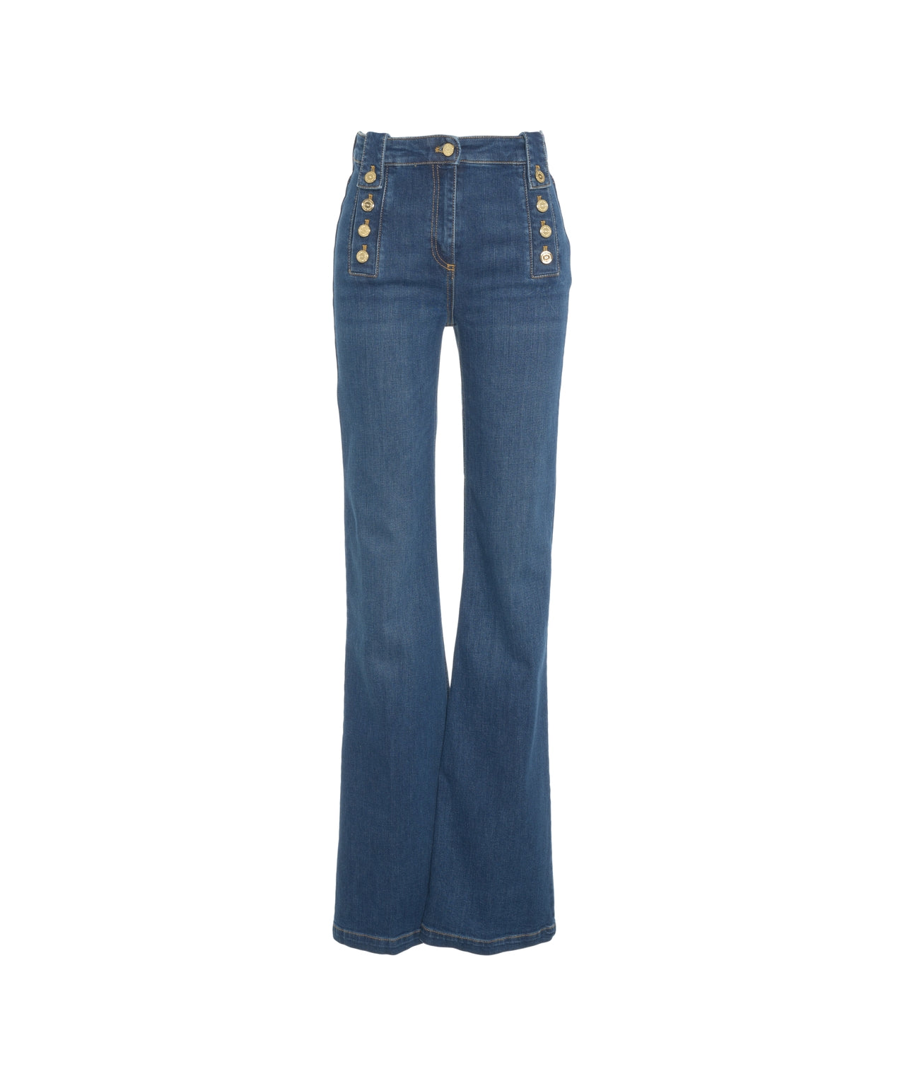 ELISABETTA FRANCHI High-Waisted Flared Jeans with Decorative Buttons