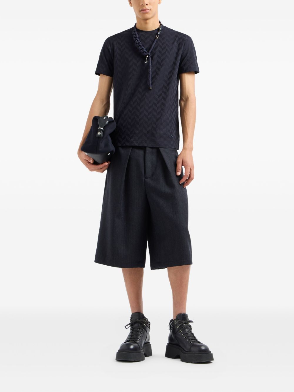 EMPORIO ARMANI Herringbone Pattern Short Sleeve Round Neck Cotton T-Shirt