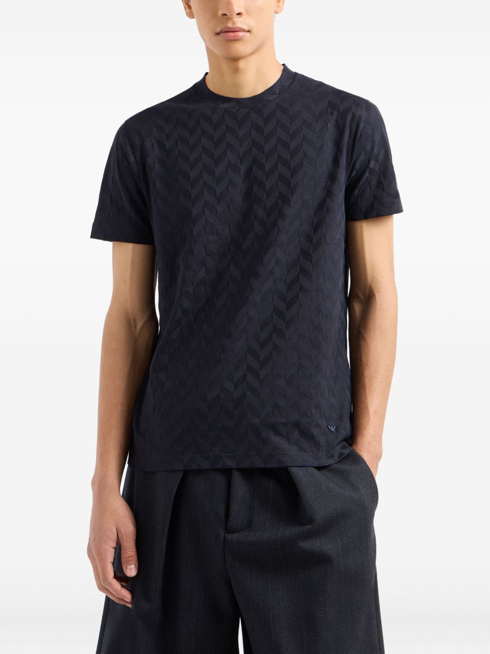 EMPORIO ARMANI Herringbone Pattern Short Sleeve Round Neck Cotton T-Shirt
