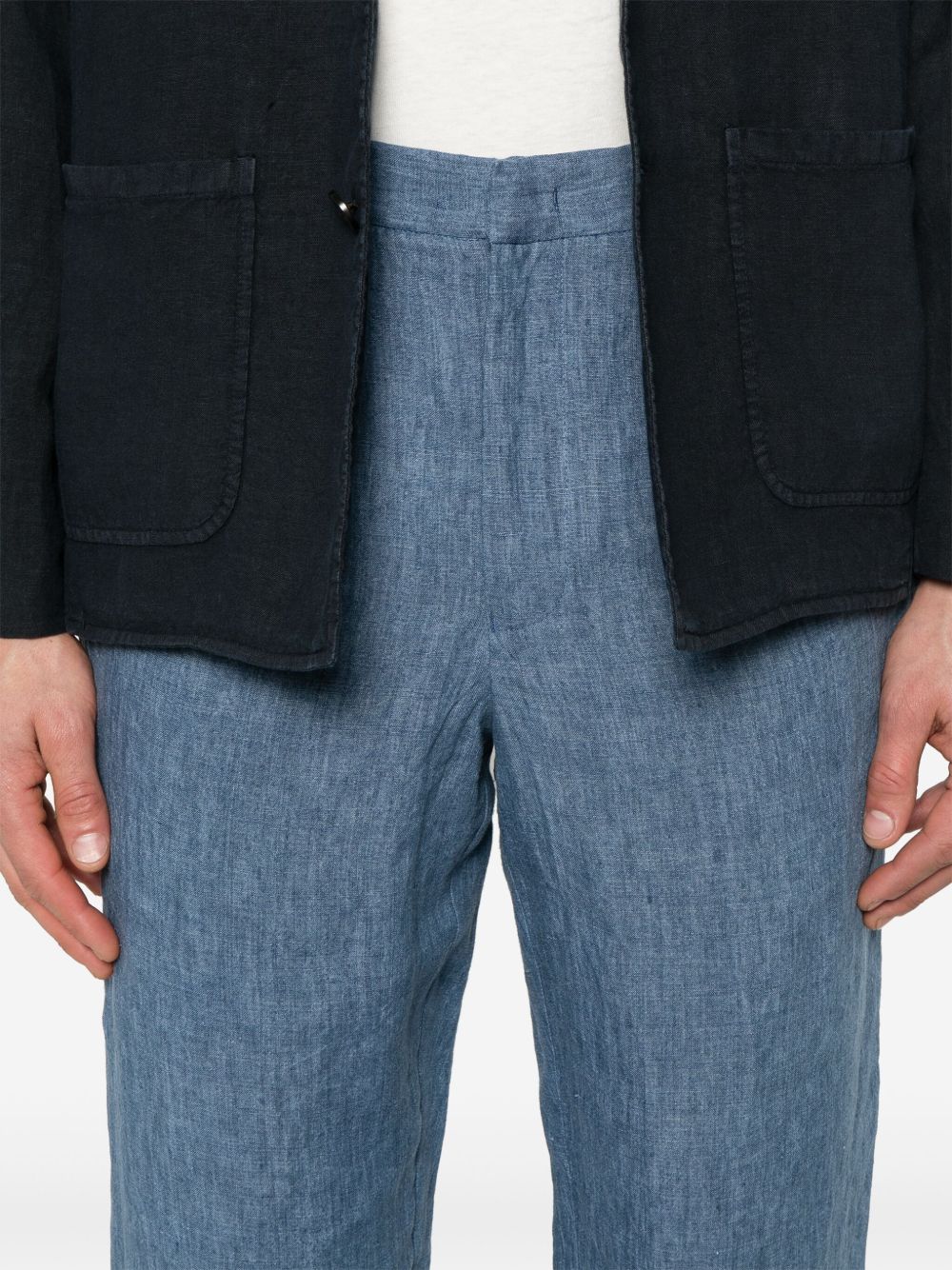 EMPORIO ARMANI Breathable 100% Linen Trousers for Men