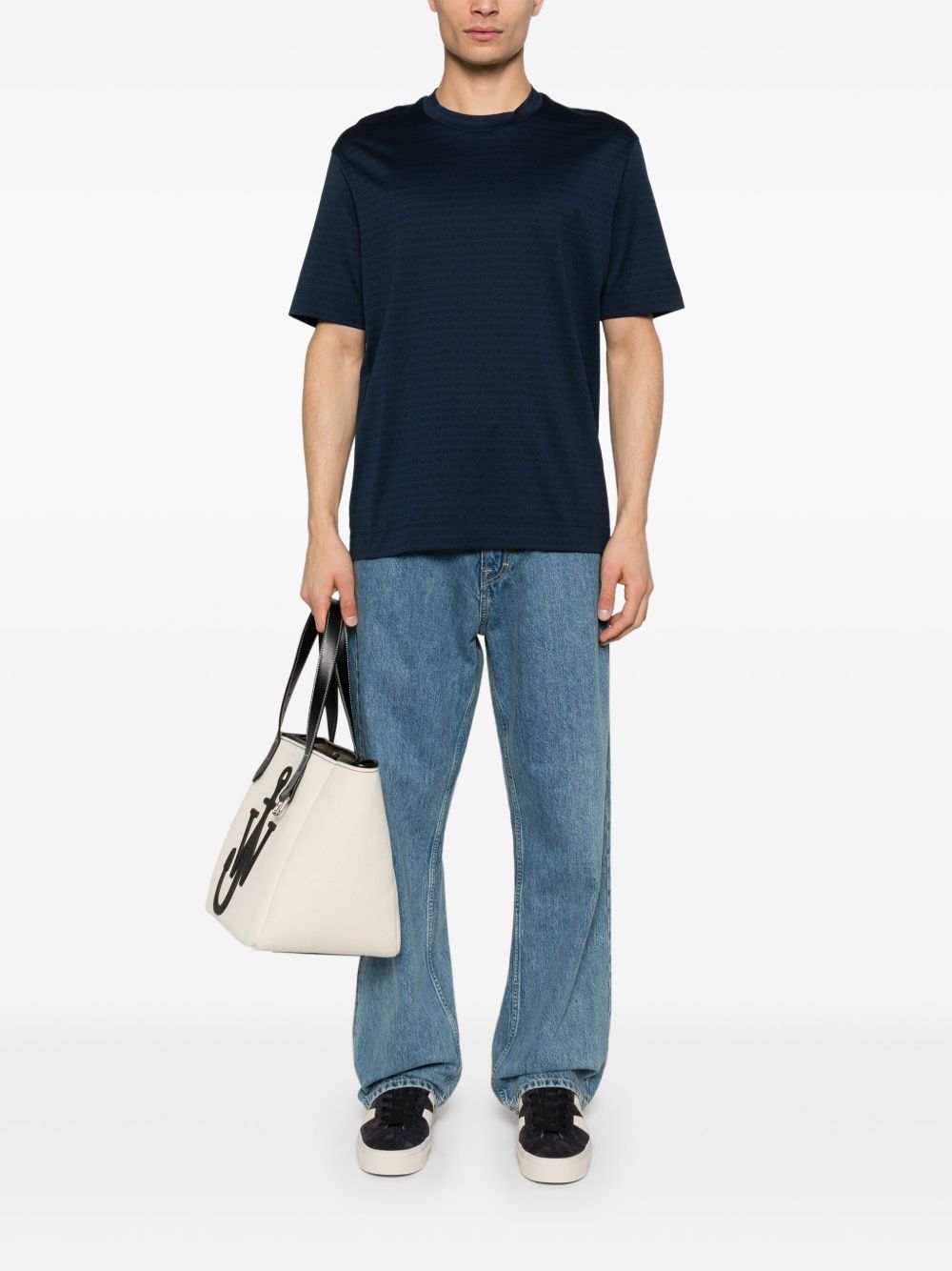 EMPORIO ARMANI Allover Logo Cotton T-Shirt - Short Sleeves, Crew Neck