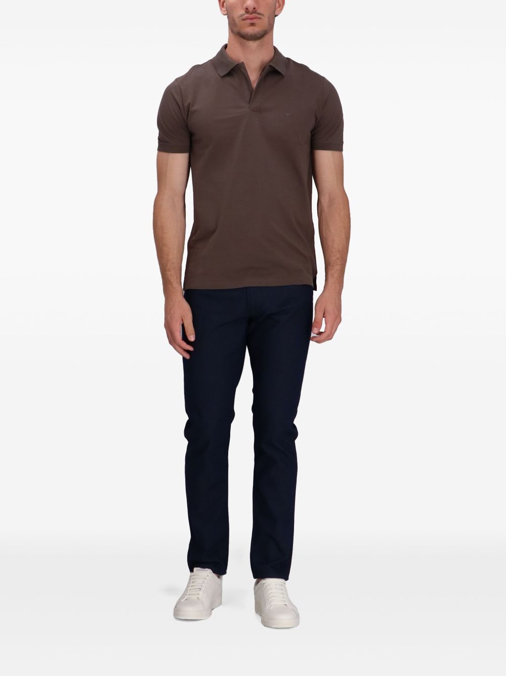 EMPORIO ARMANI Men's Split Neck Cotton Polo Shirt