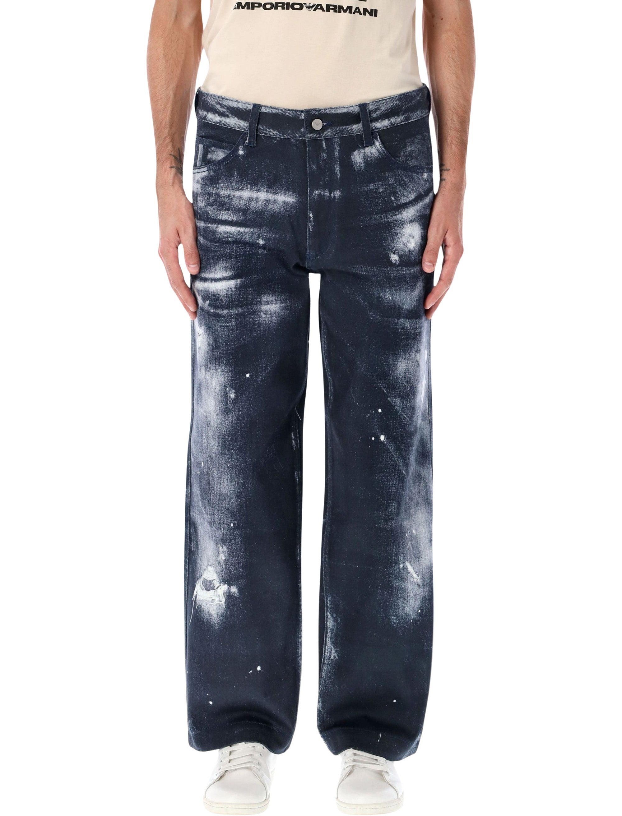 EMPORIO ARMANI Organic Cotton Drill Jeans with Distressed Print - Size 32