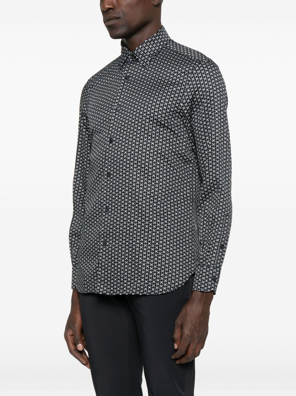 EMPORIO ARMANI Geometric Print Long Sleeve Cotton Shirt for Men