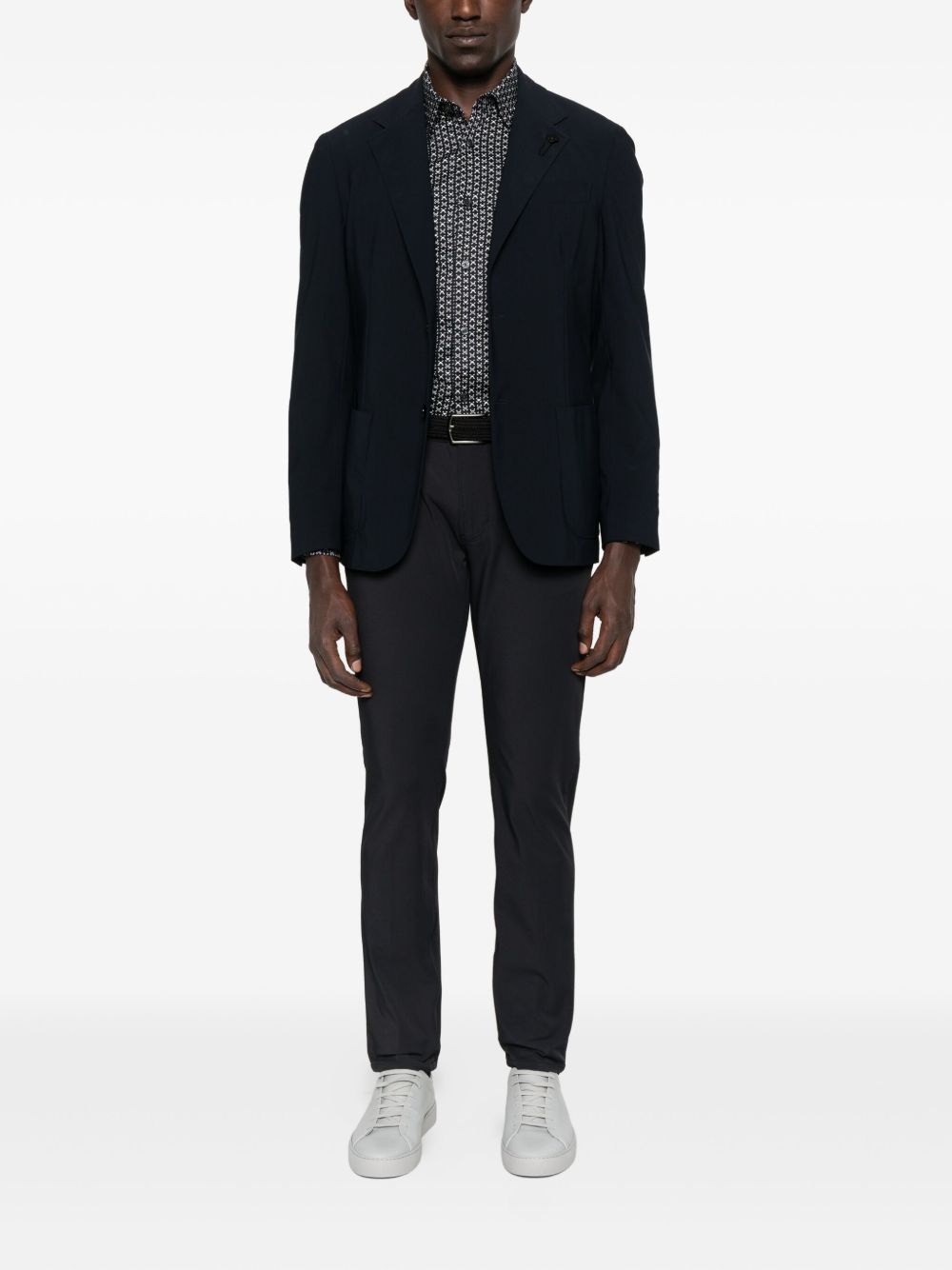 EMPORIO ARMANI Geometric Print Long Sleeve Cotton Shirt for Men